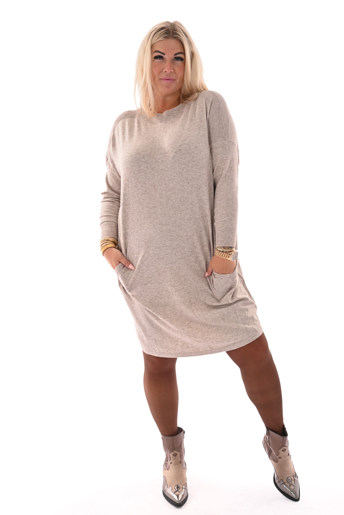 Tuniek boothals met strepen op de rug taupe