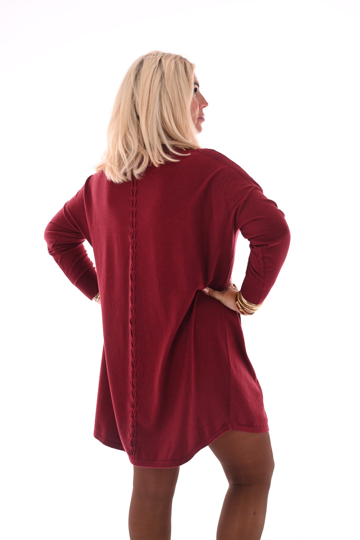 Tuniek boothals met strepen op de rug bordeaux