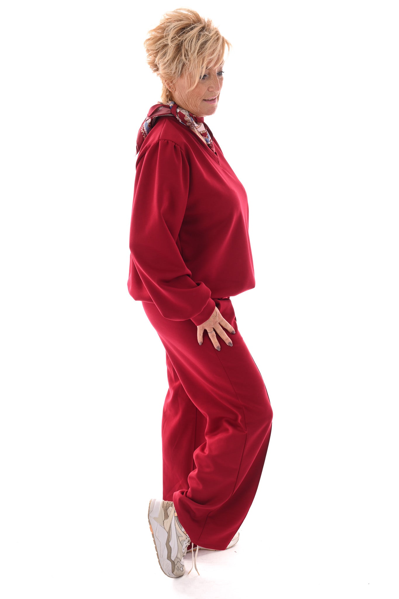 Tweedelig pak basic v-hals bordeaux