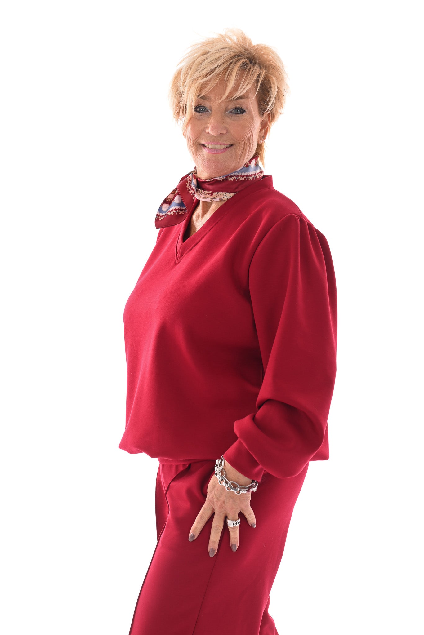 Tweedelig pak basic v-hals bordeaux