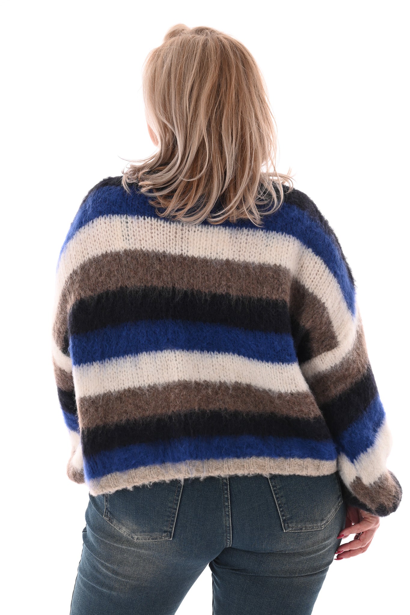Gestreept vest met brocheknopen marineblauw/bruin