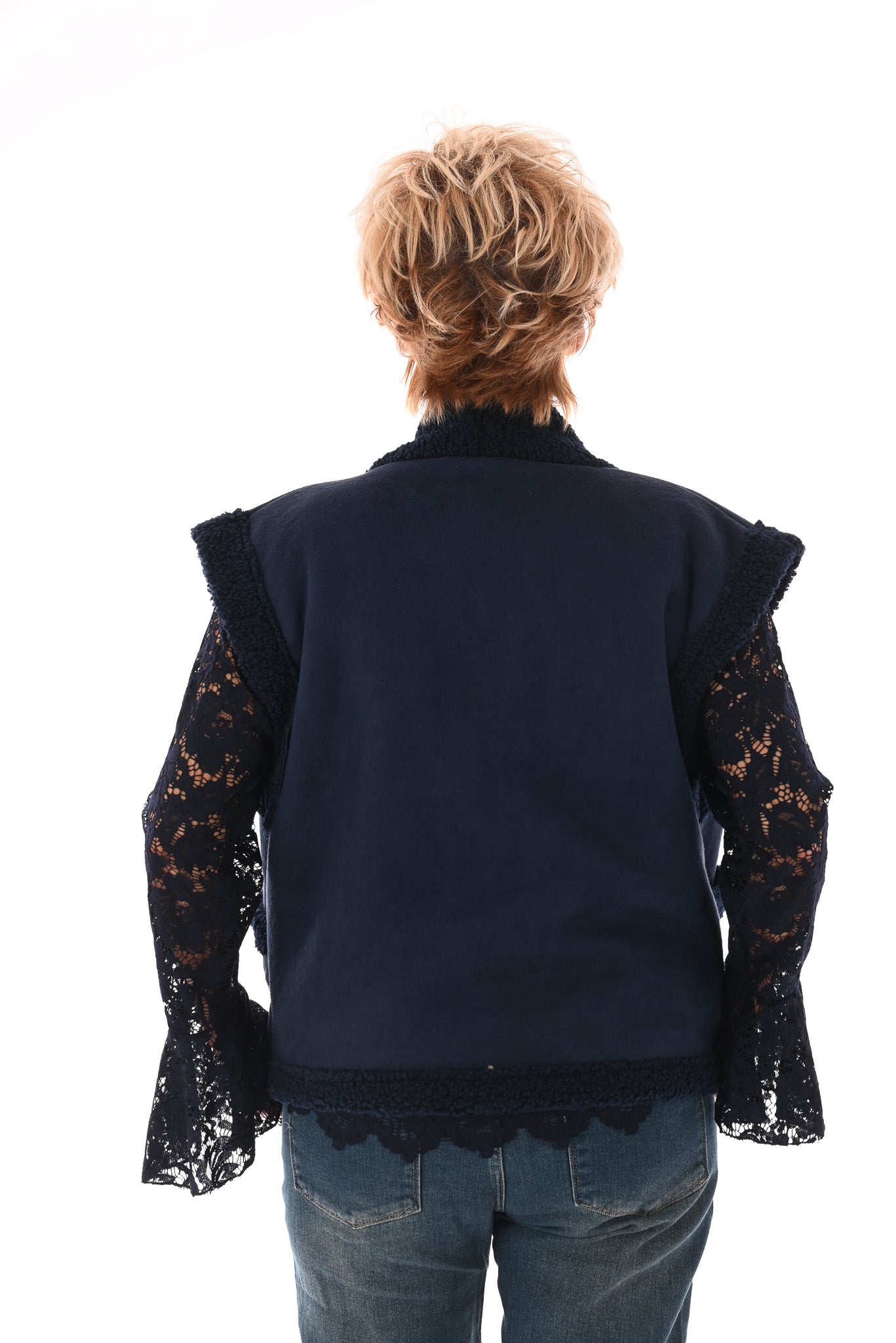 Gilet suede en teddy marineblauw