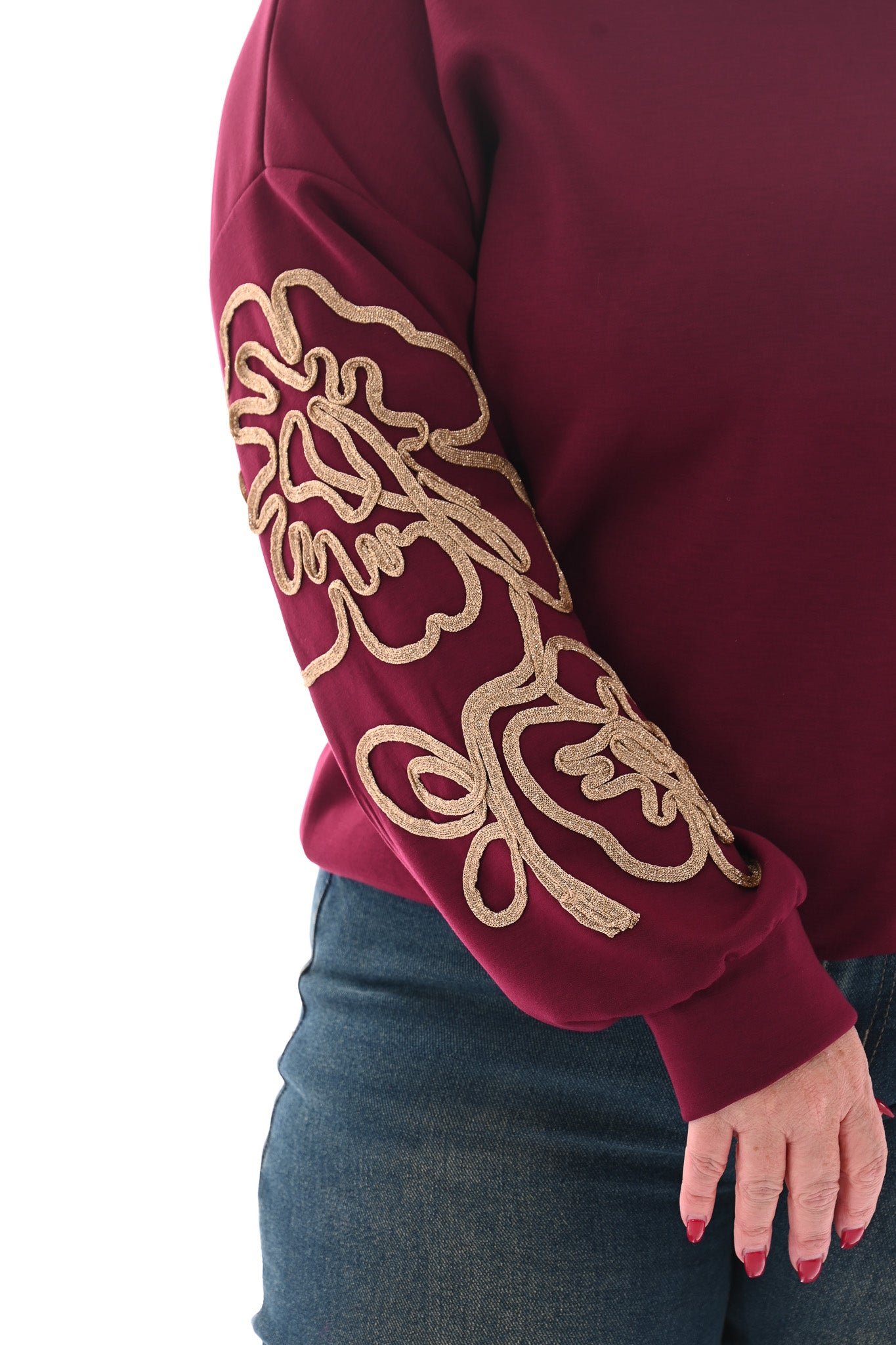 Trui met goude borduursel bordeaux