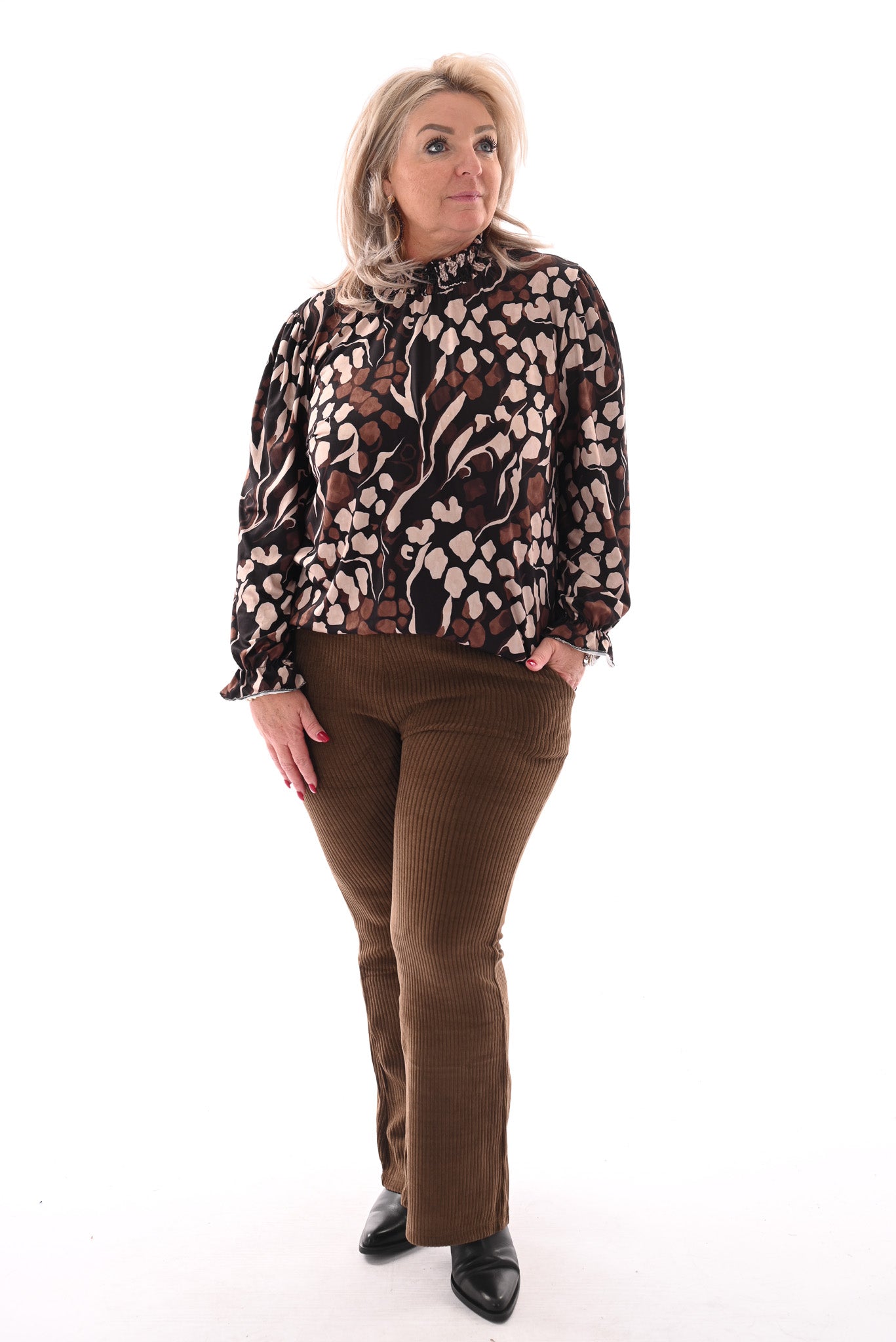 Blouse met smockkraag zwart/beige