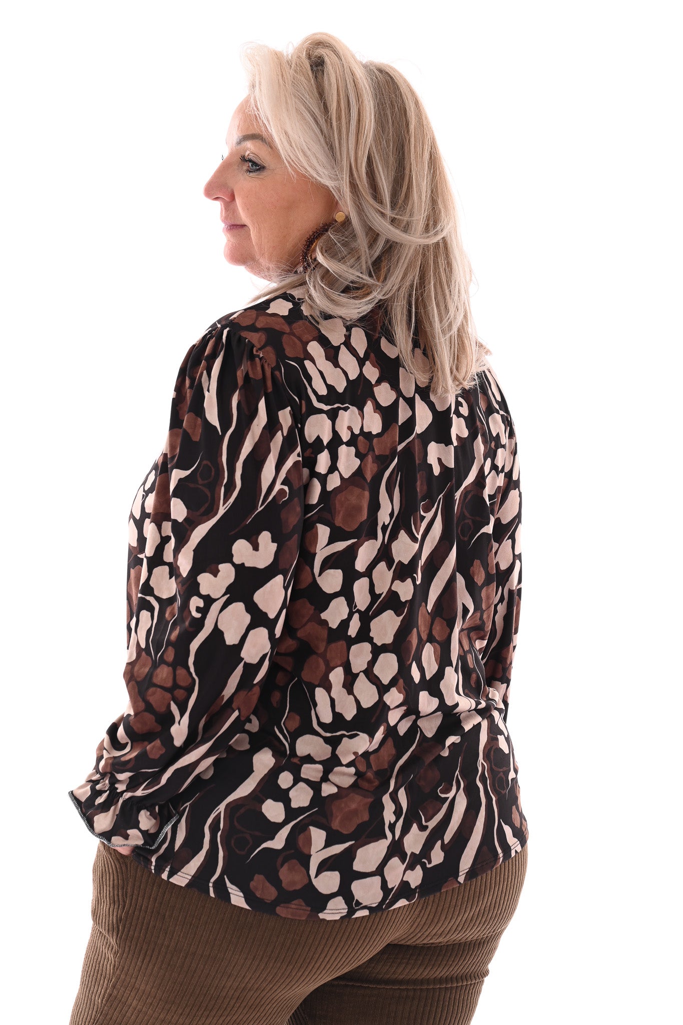 Blouse met smockkraag zwart/beige