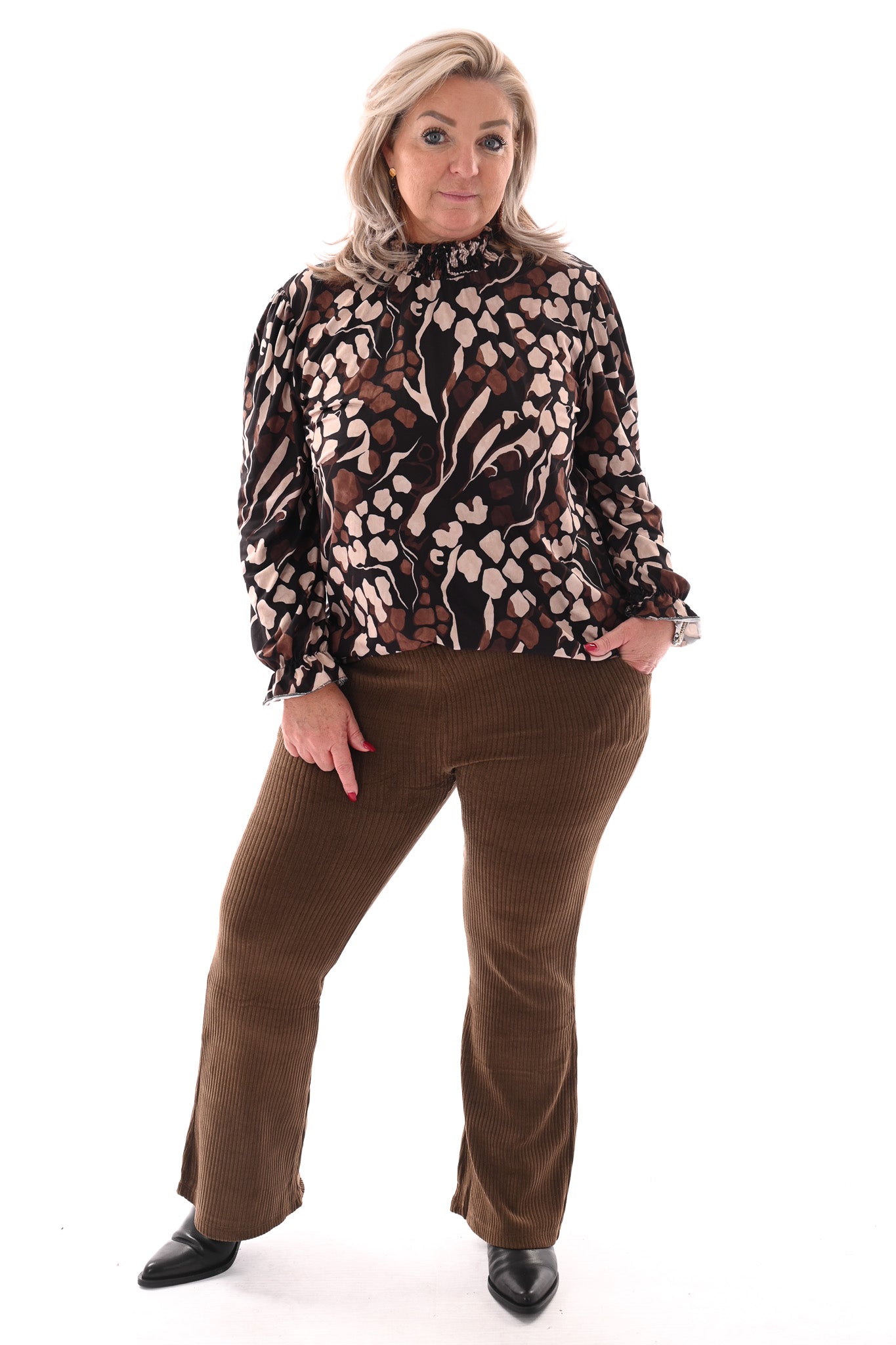 Blouse met smockkraag zwart/beige