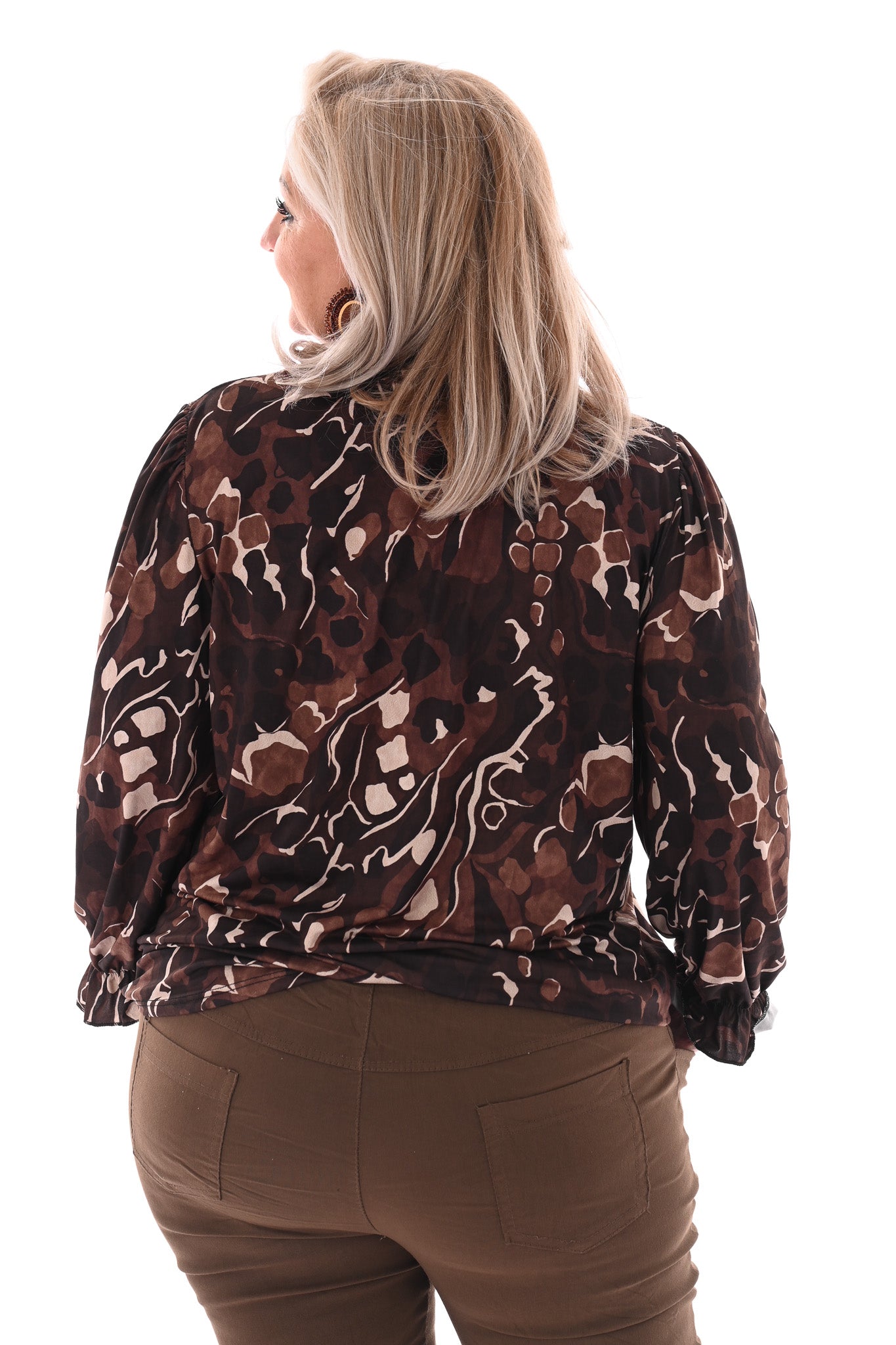 Blouse met smockkraag bruin/donkerbruin