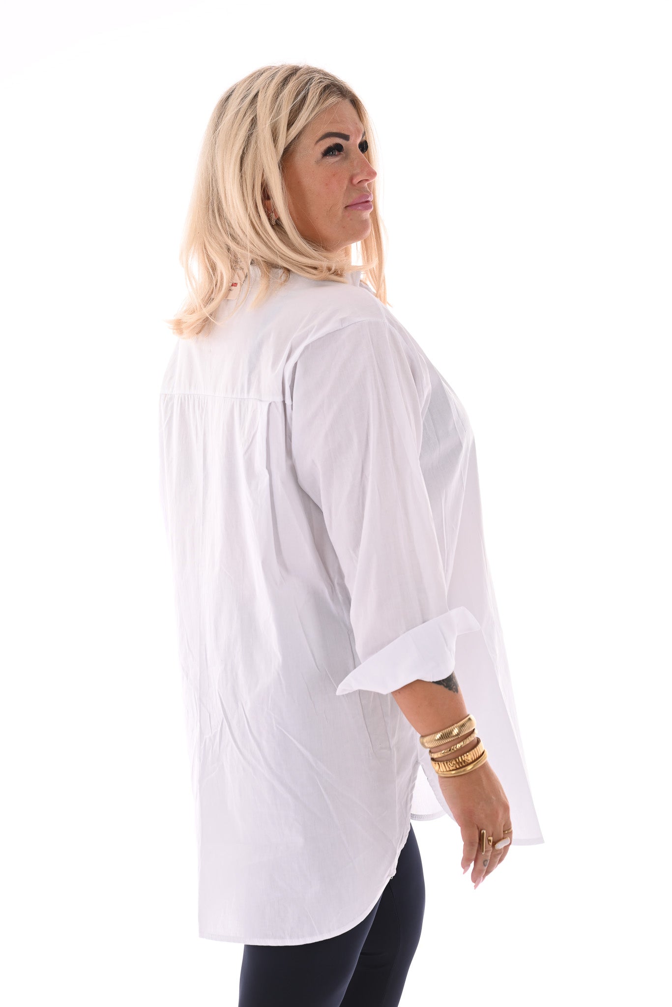 Lange doorknoop blouse uni wit