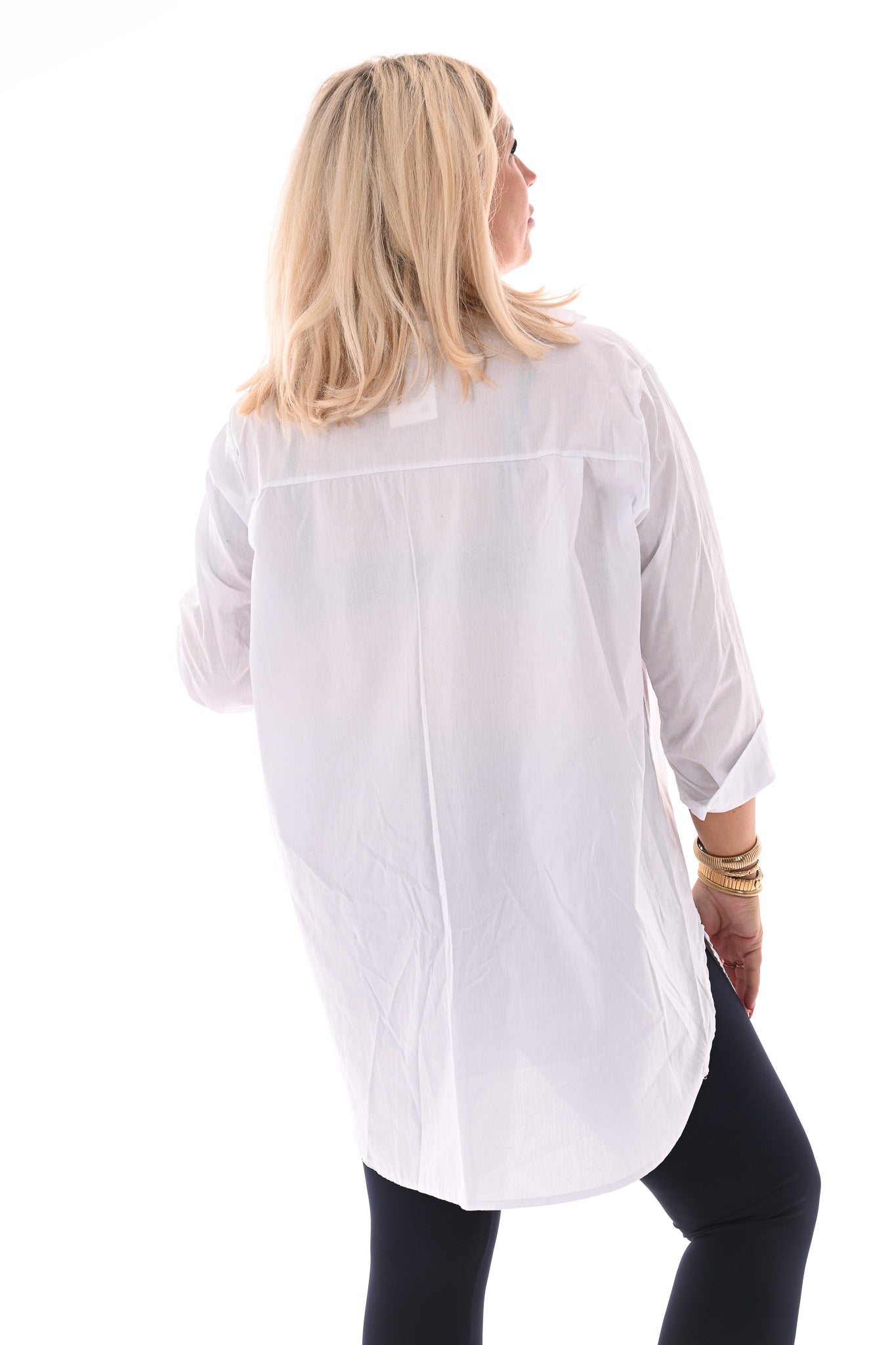 Lange doorknoop blouse uni wit