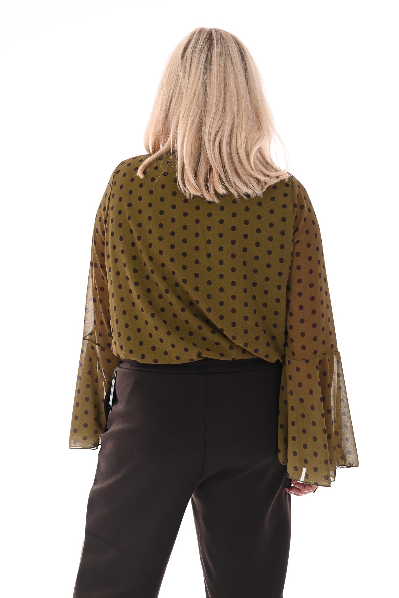 Top dots met strik en trompetmouwen groen
