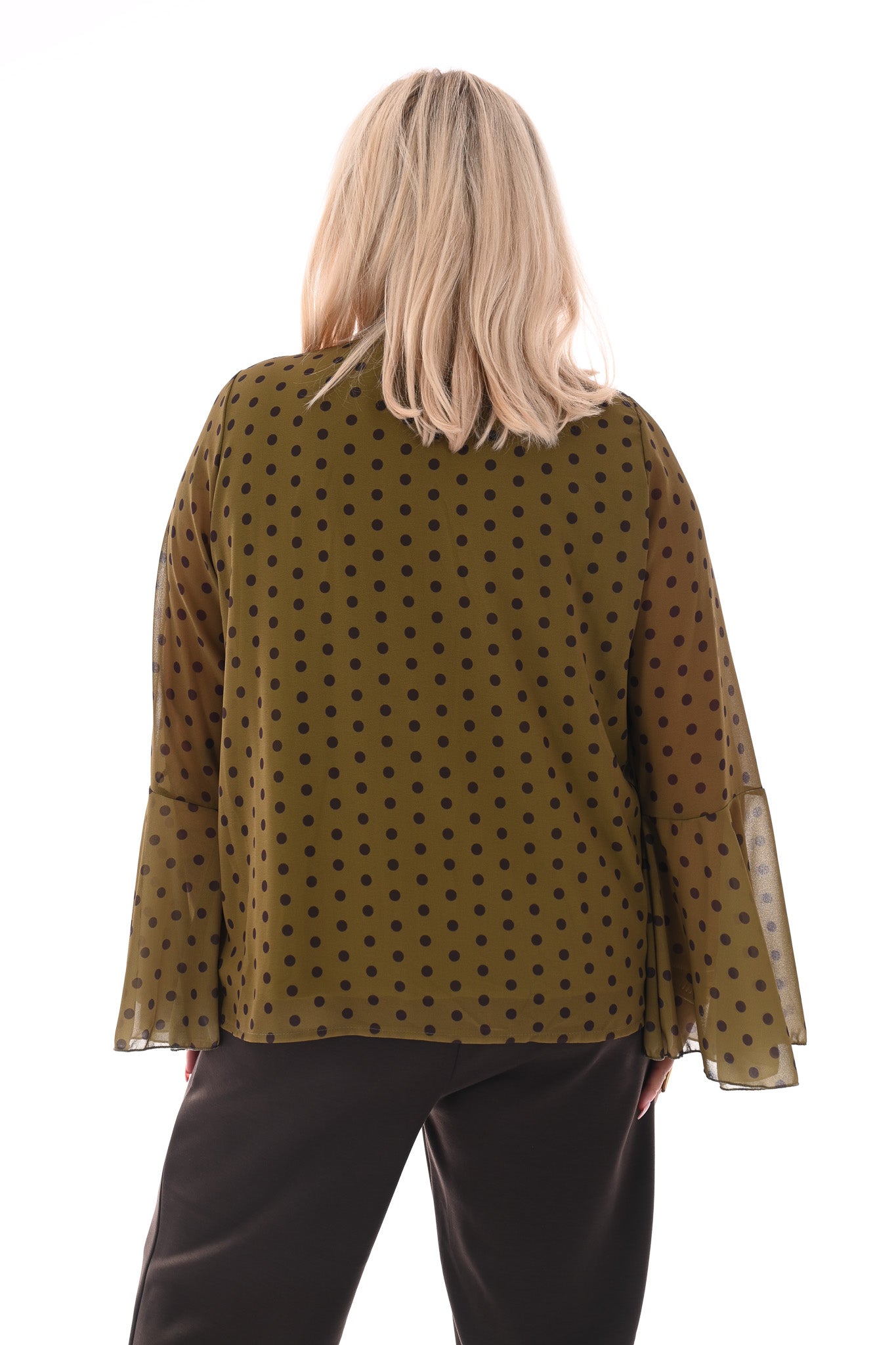 Top dots met strik en trompetmouwen groen