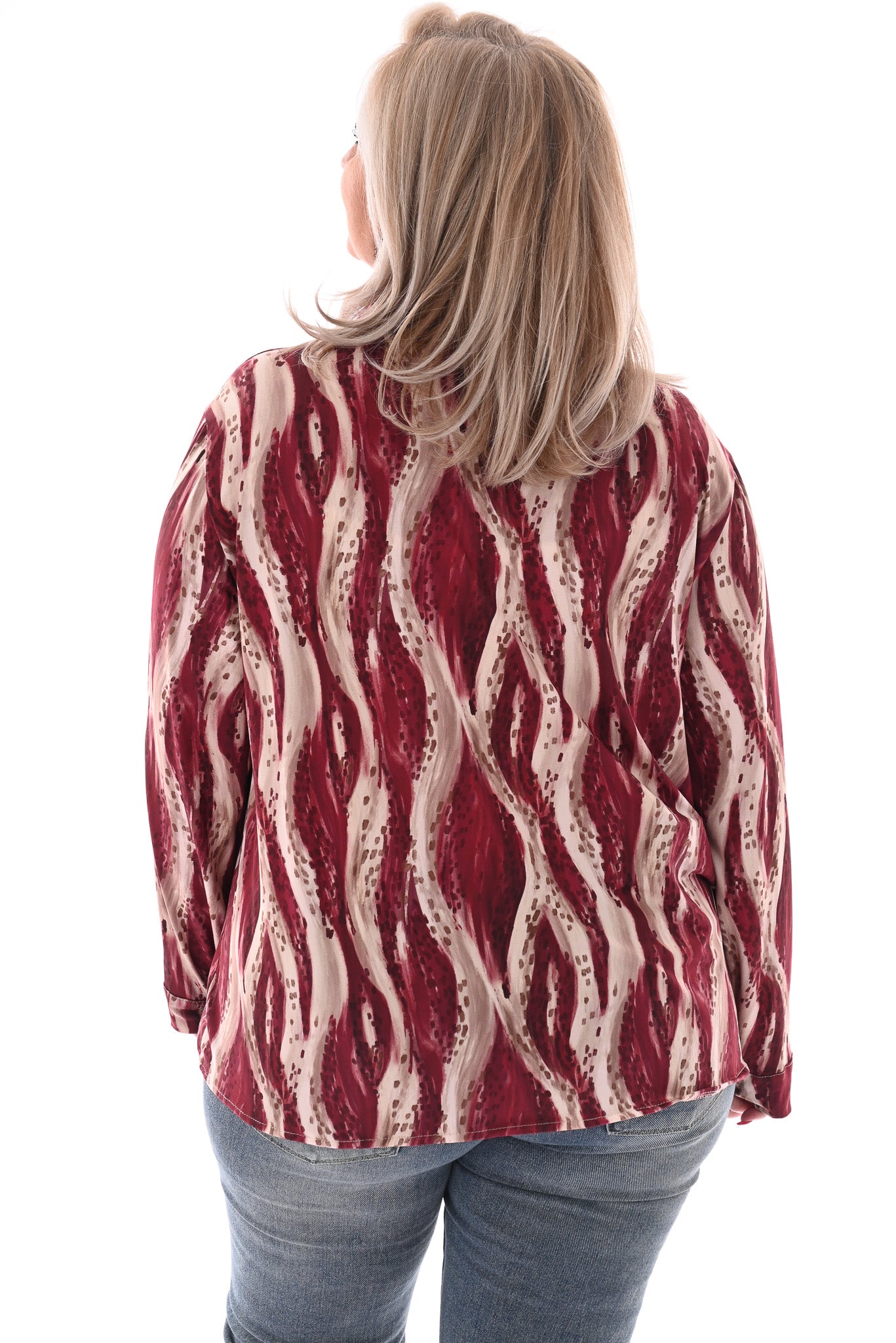 Doorknoop blouse stip bordeaux