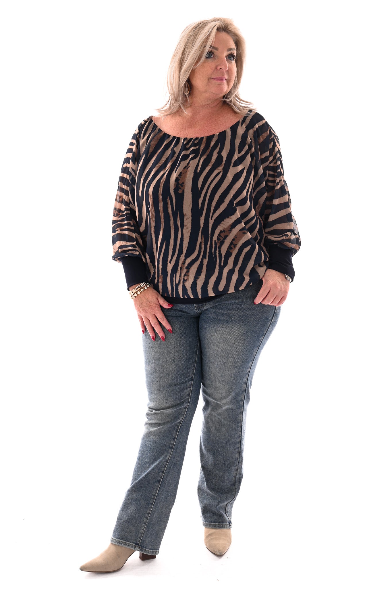 Ballon top print tijger marineblauw