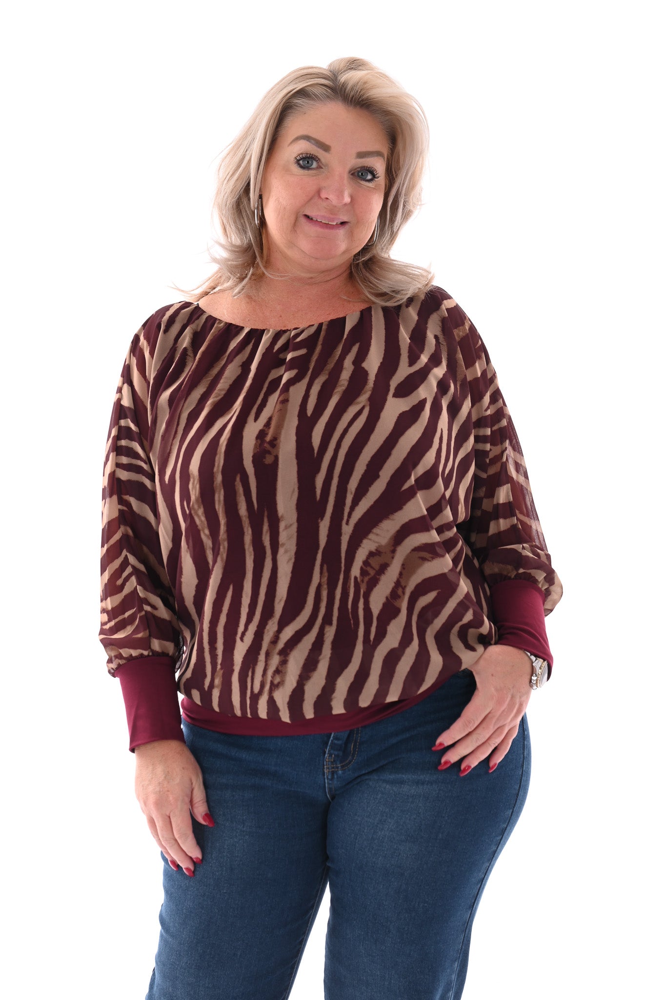 Ballon top print tijger aubergine