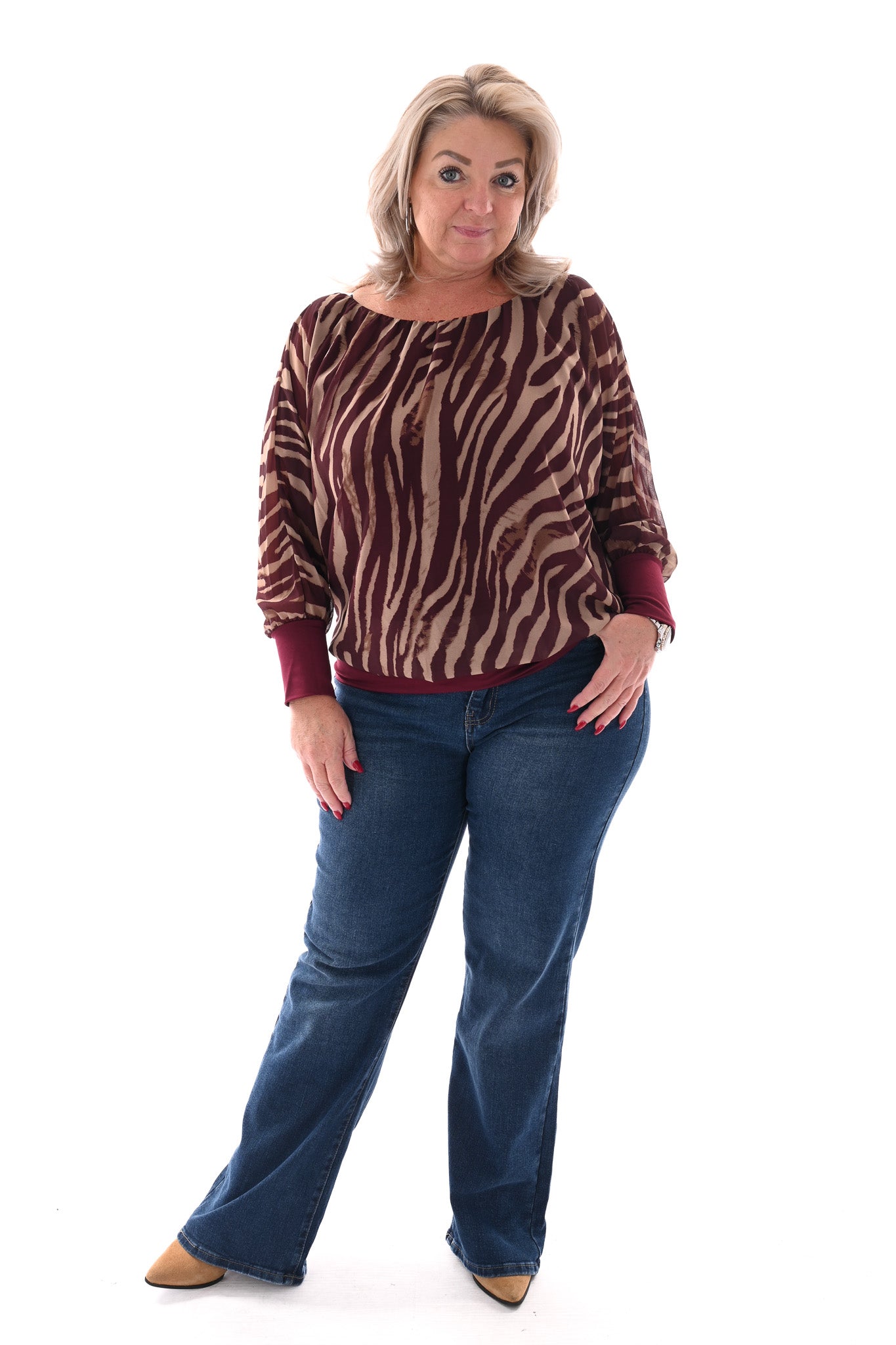 Ballon top print tijger aubergine