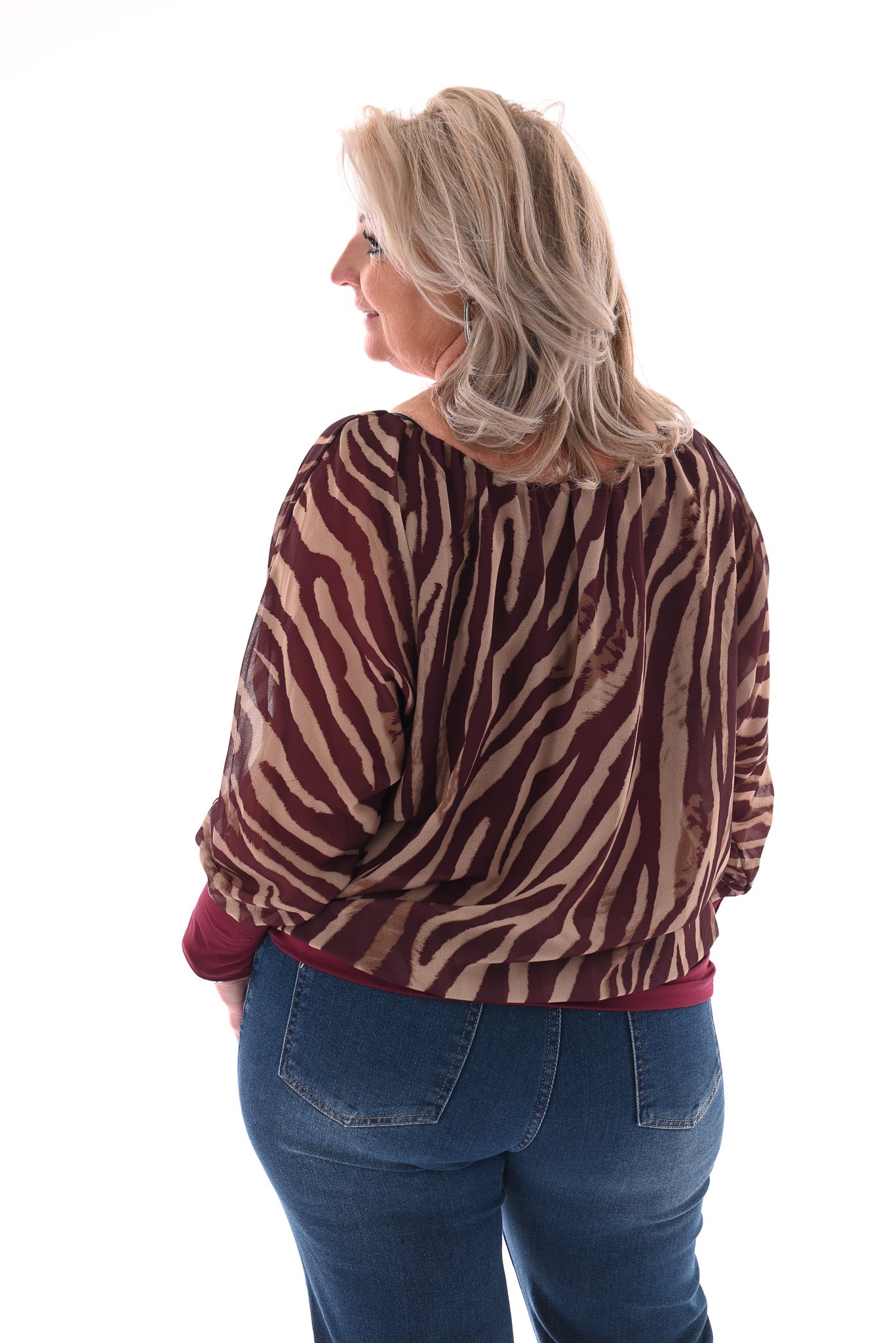 Ballon top print tijger aubergine