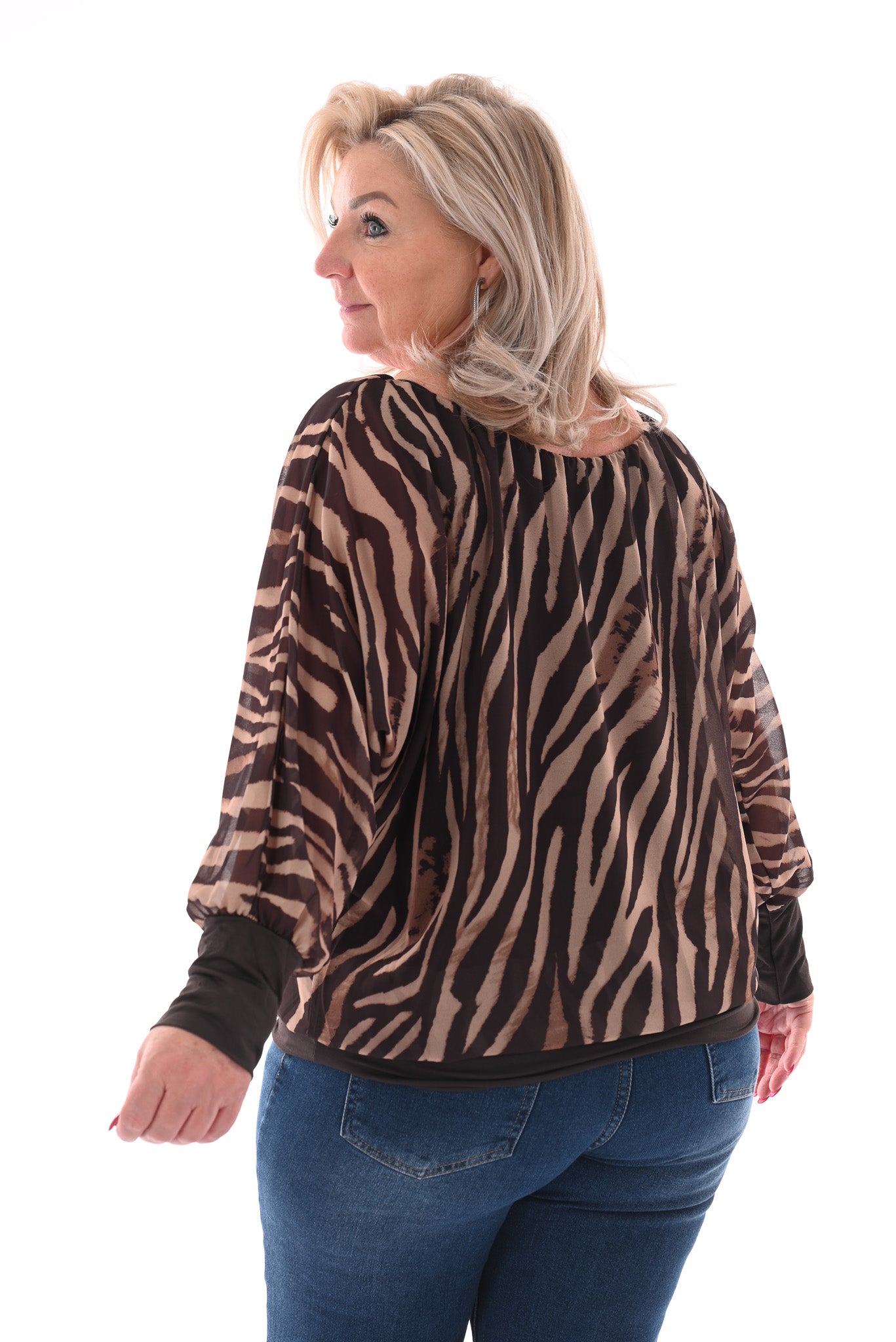 Ballon top print tijger bruin