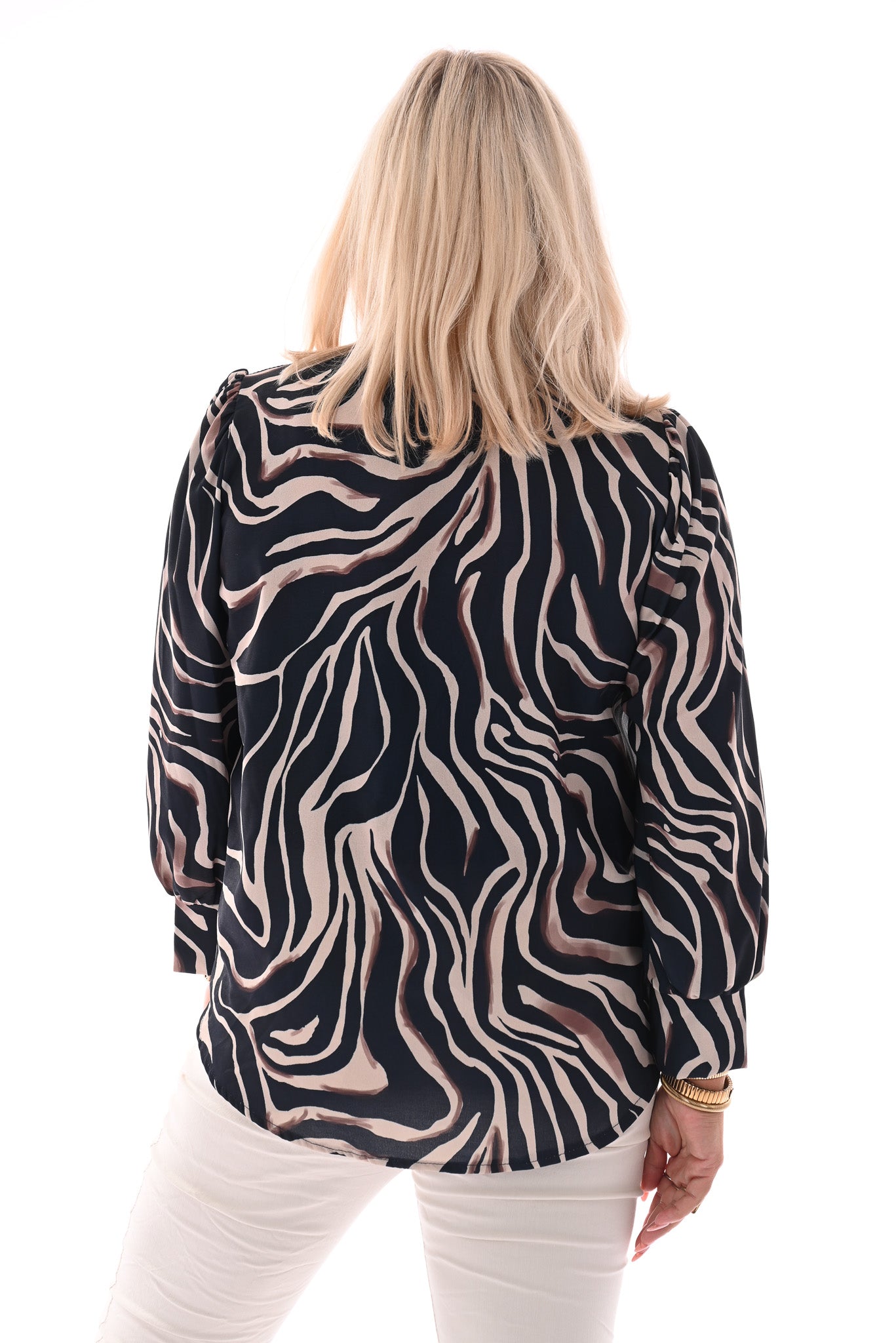 Top v-hals met print strepen marineblauw