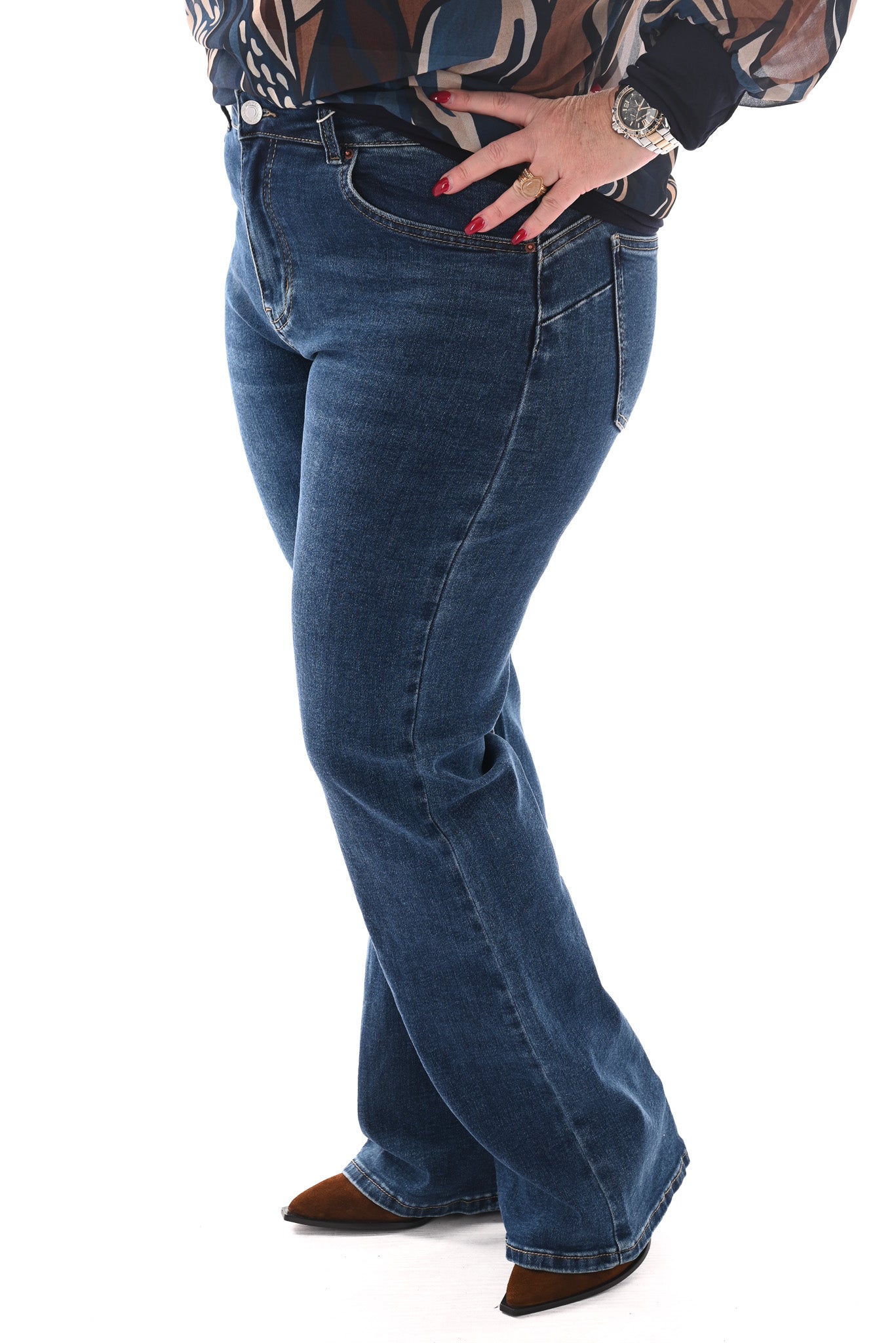 Norfy jeans power stretch wide leg blauw