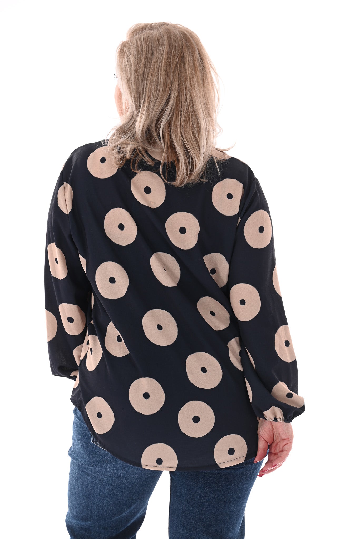 Top v-hals cirkels lange mouwen marineblauw
