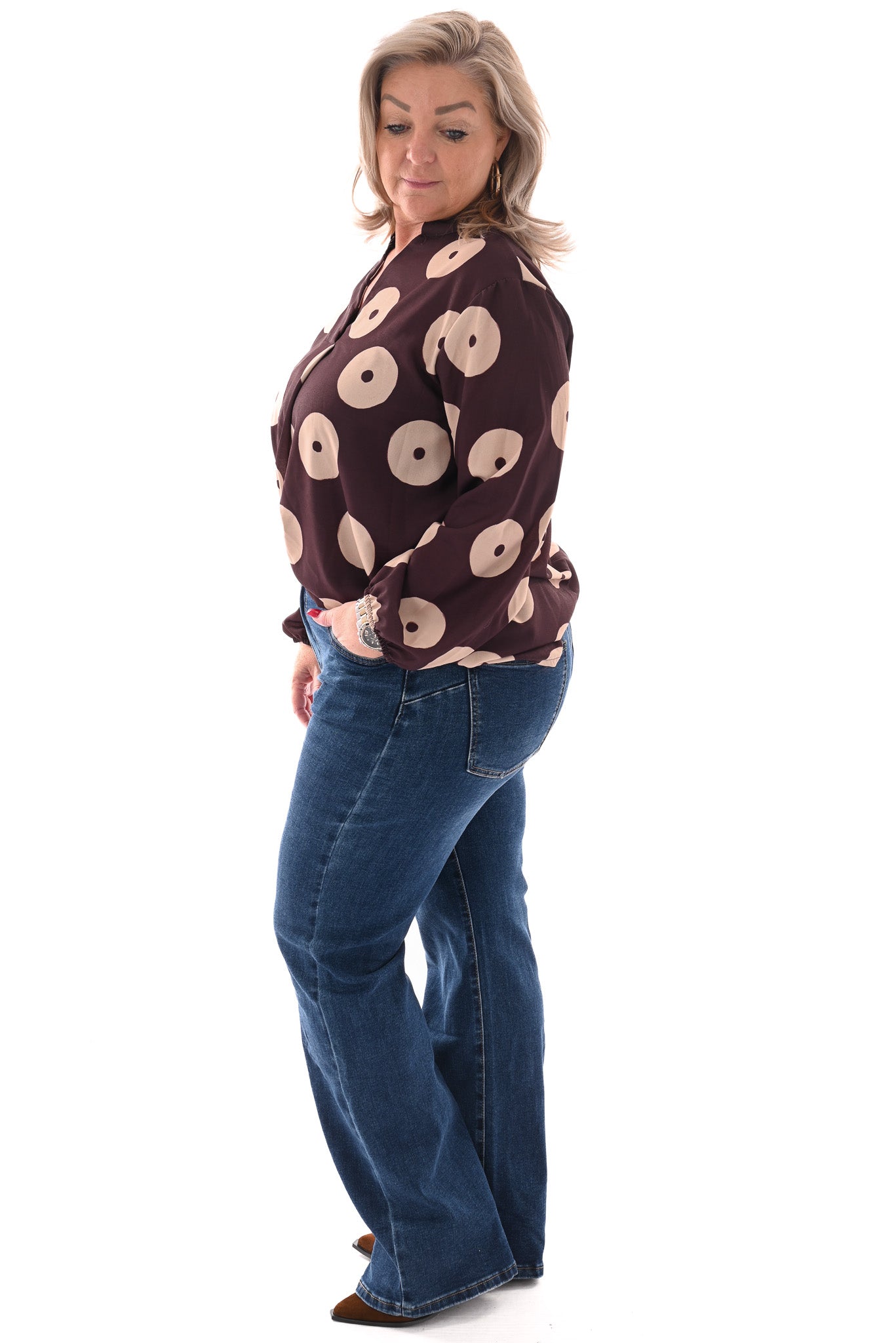 Top v-hals cirkels lange mouwen aubergine