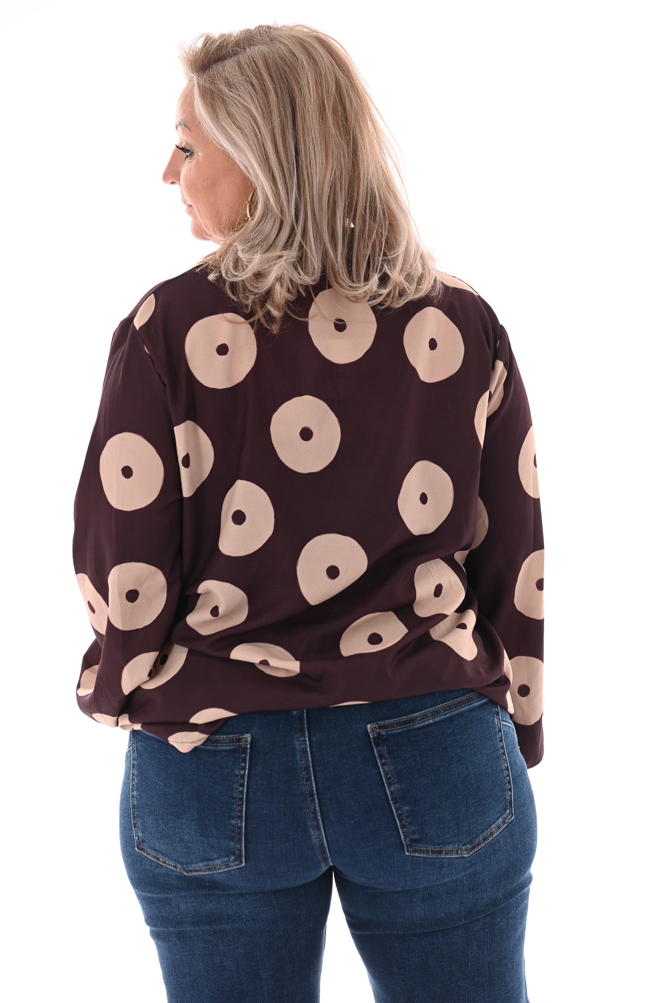 Top v-hals cirkels lange mouwen aubergine