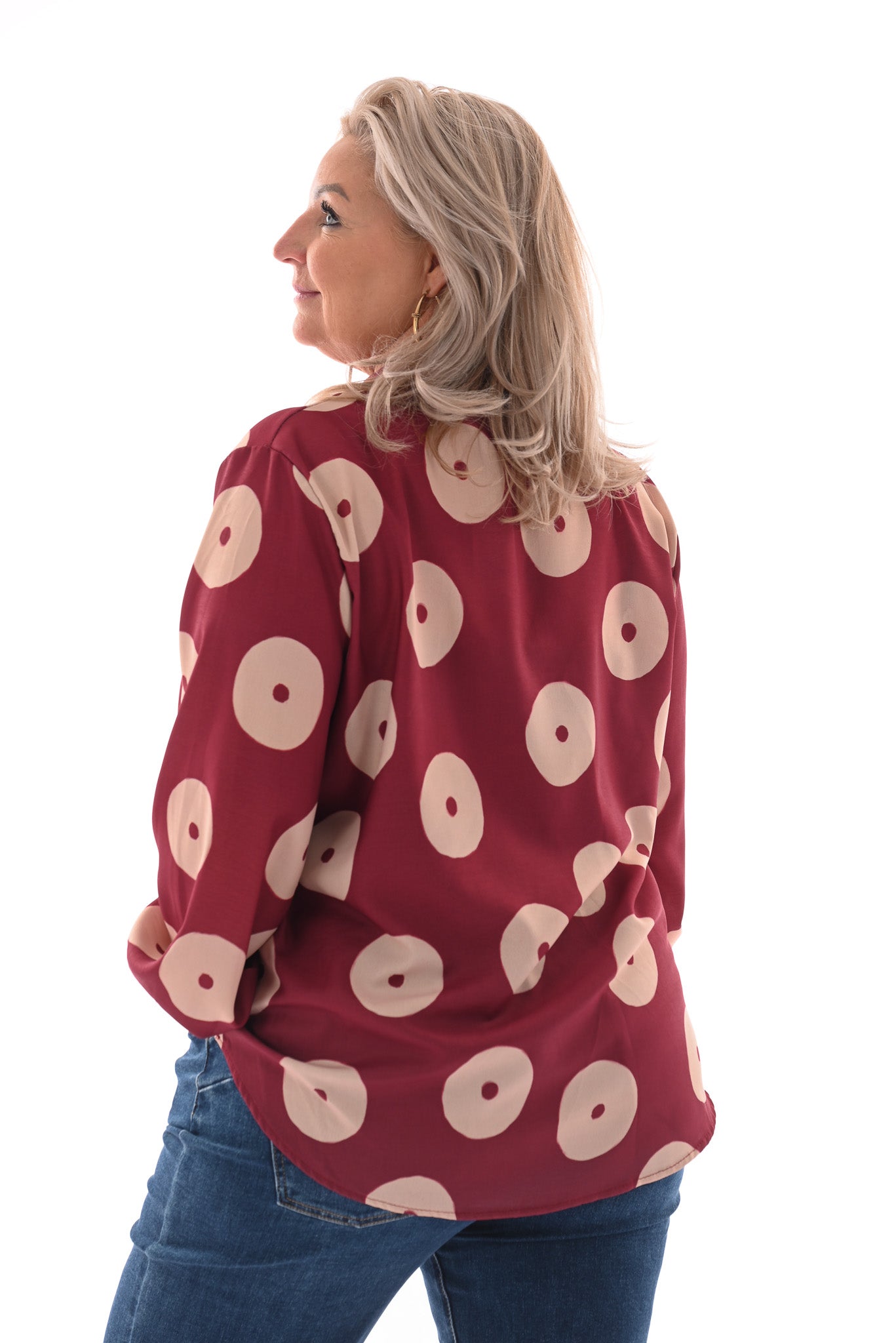 Top v-hals cirkels lange mouwen bordeaux