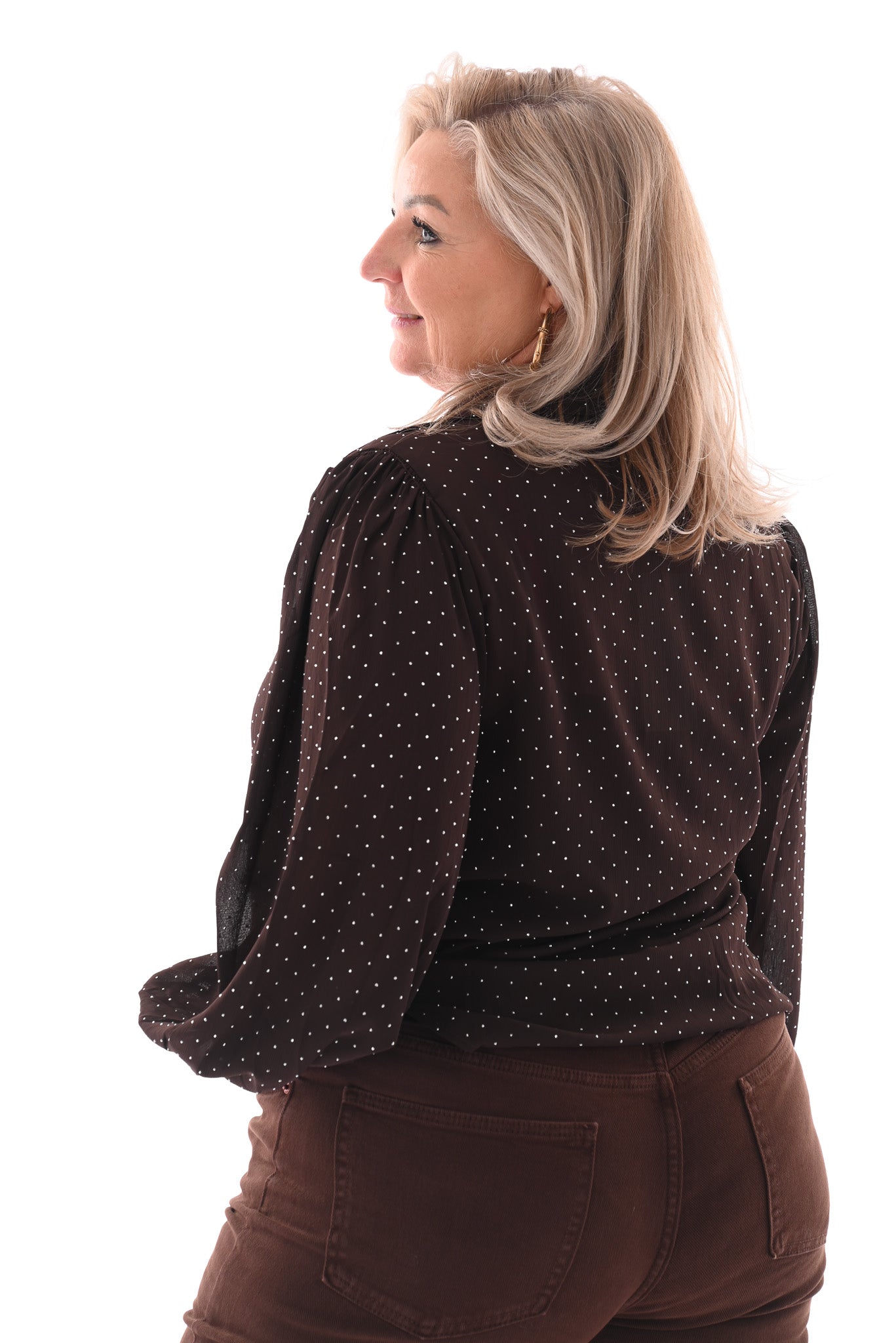 Blouse met strass steentjes donkerbruin