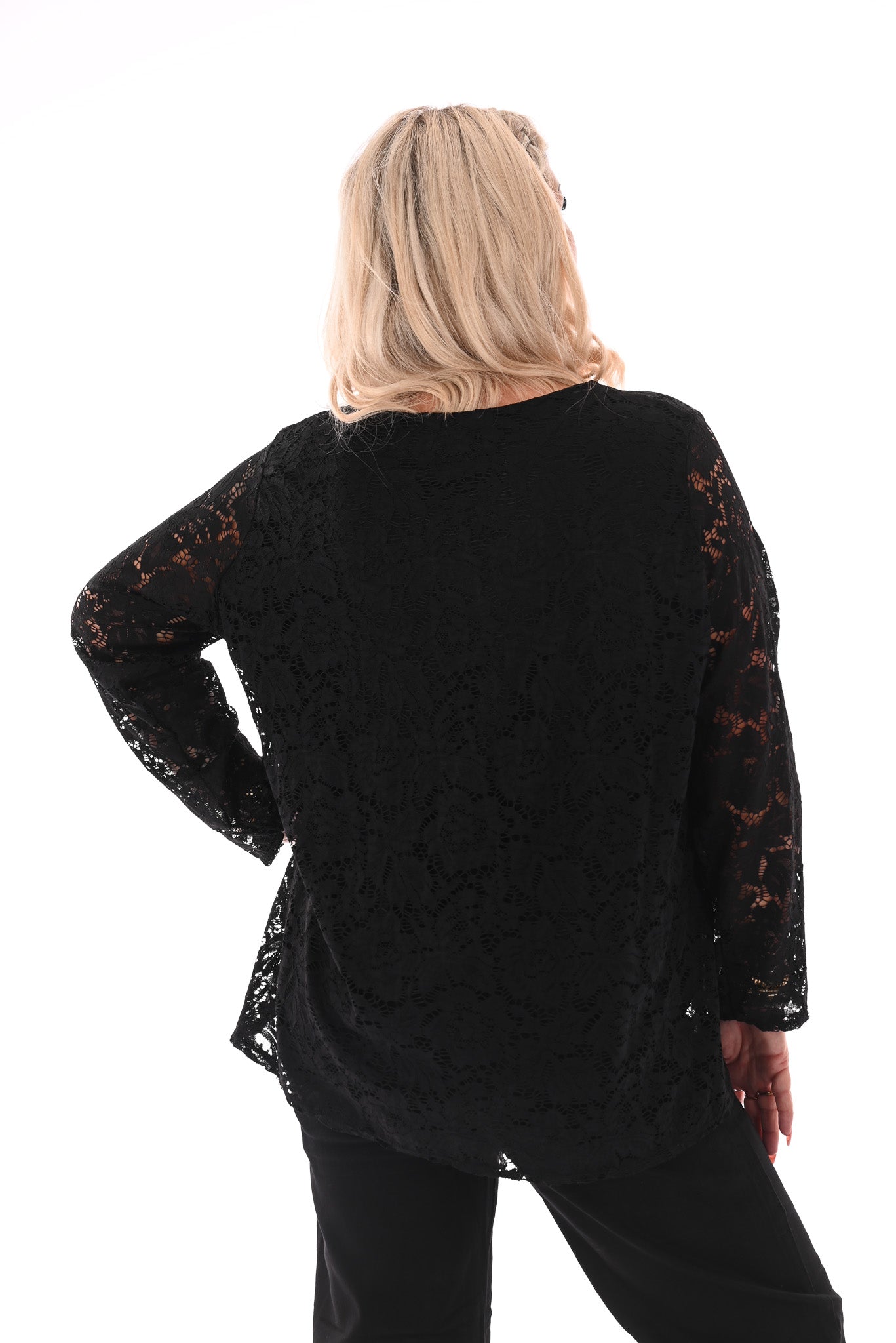 Top met kant ronde hals zwart