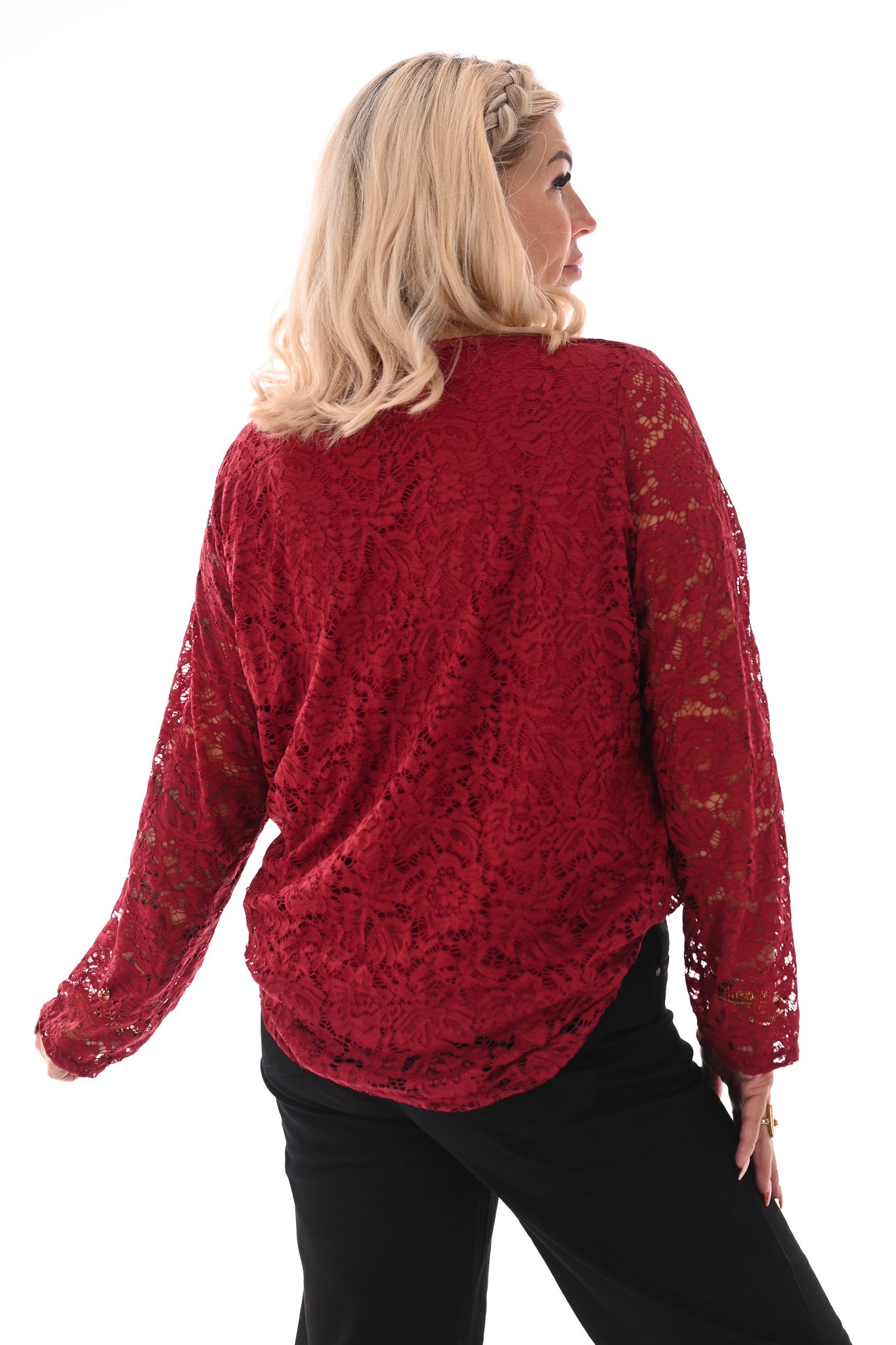 Top met kant ronde hals bordeaux