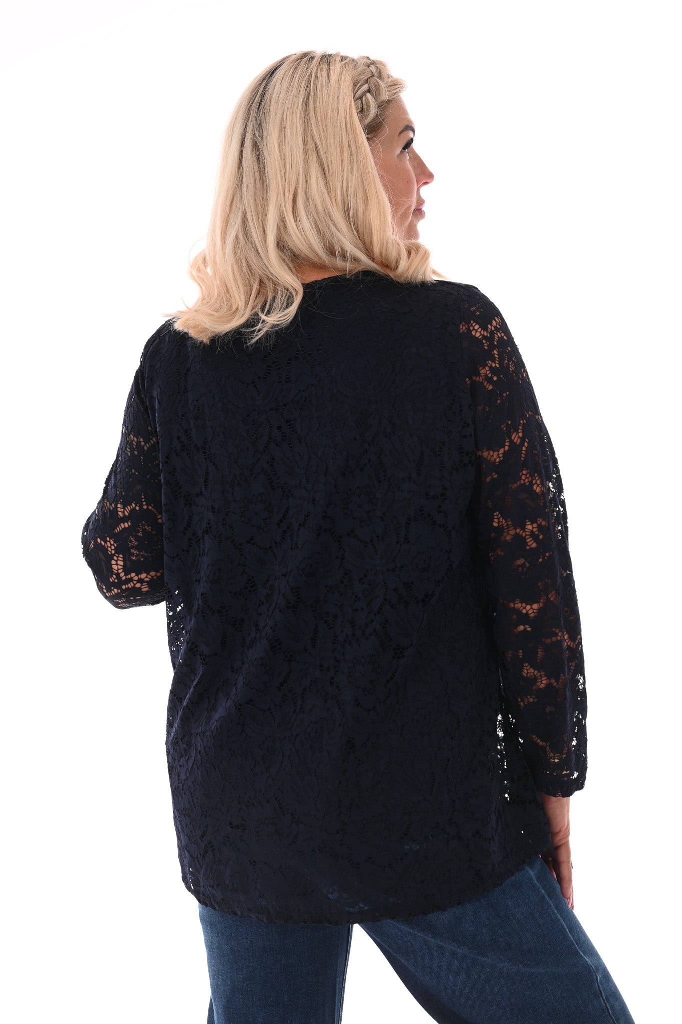 Top met kant ronde hals marineblauw