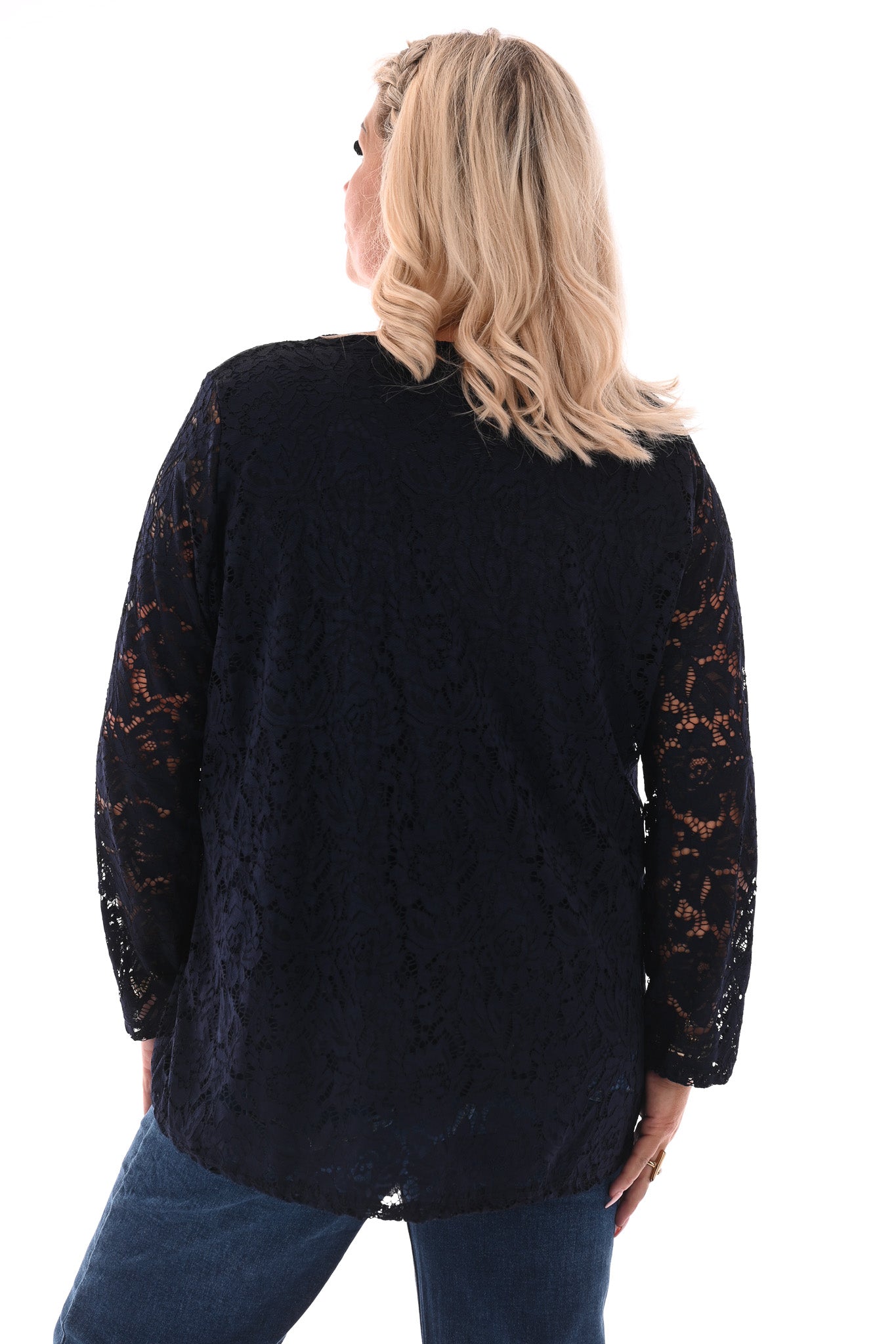 Top met kant ronde hals marineblauw