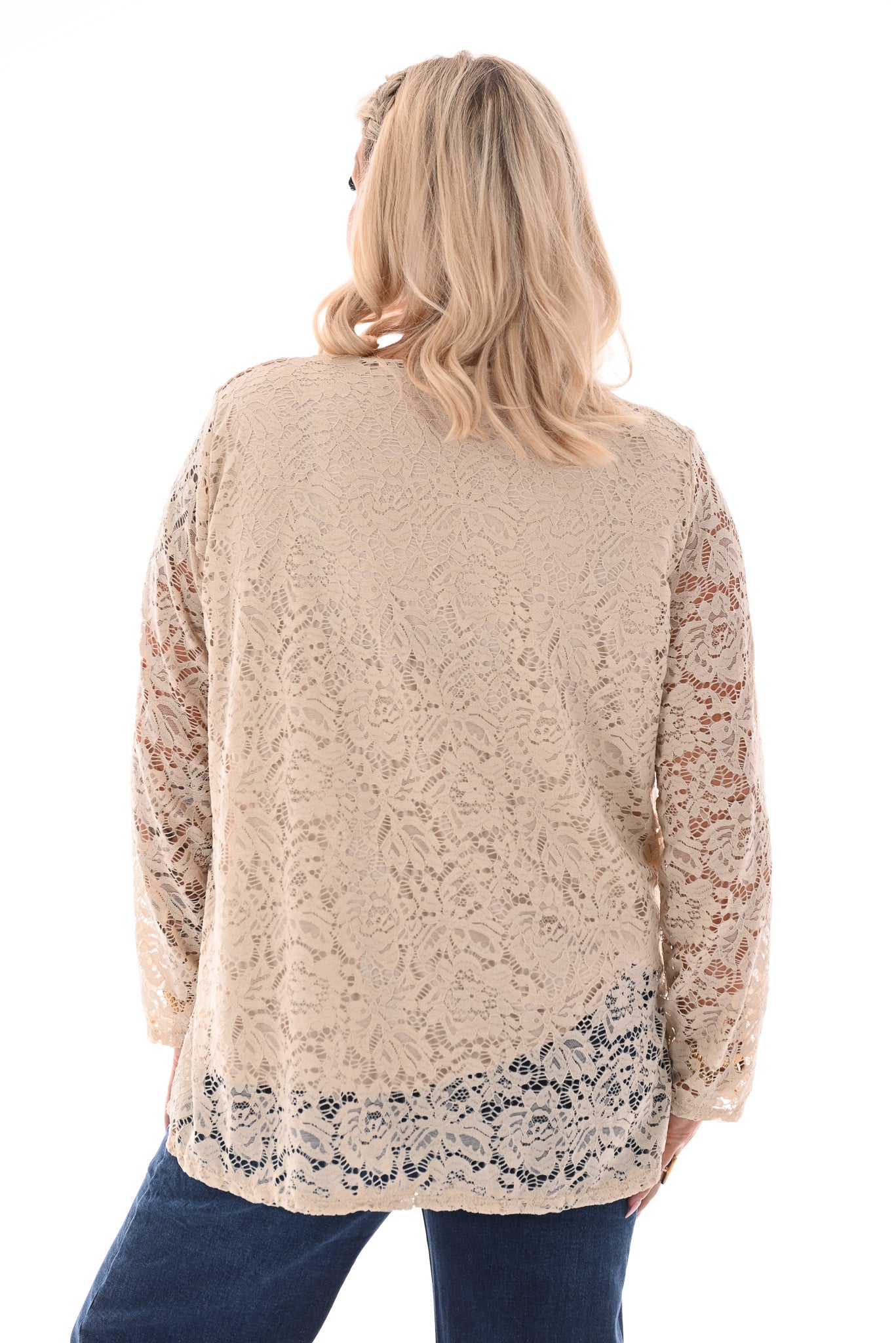 Top met kant ronde hals beige