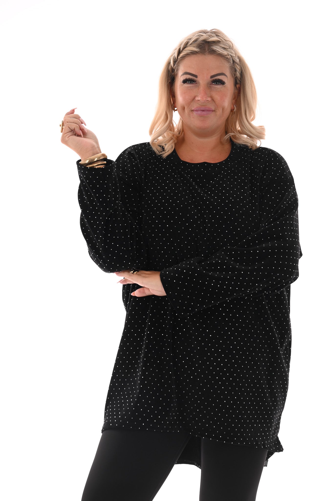 Velvet tuniek met strass en ketting zwart
