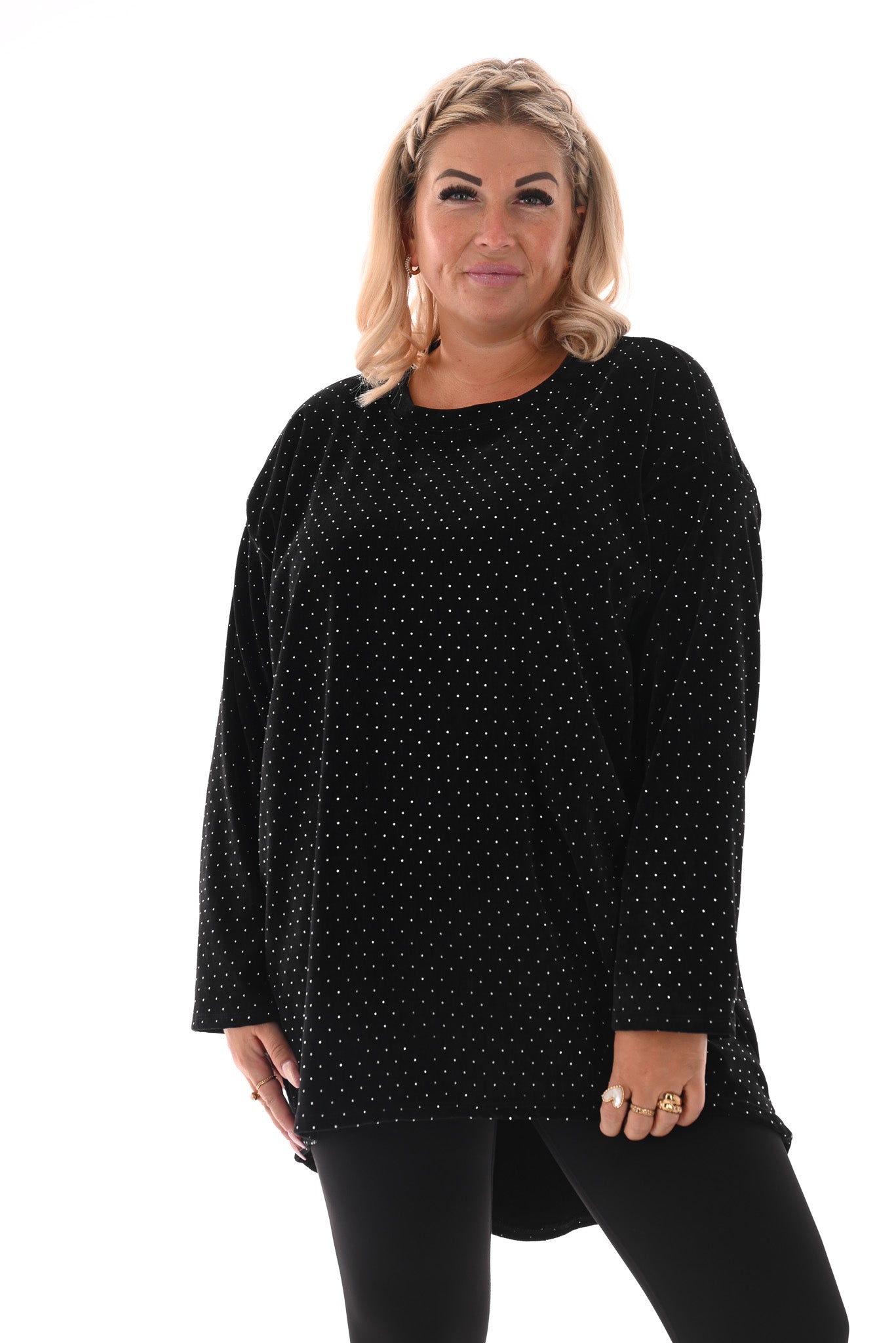 Velvet tuniek met strass en ketting zwart