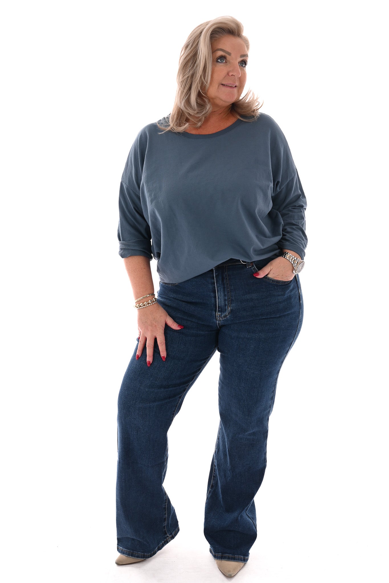 Basic top jeansblauw
