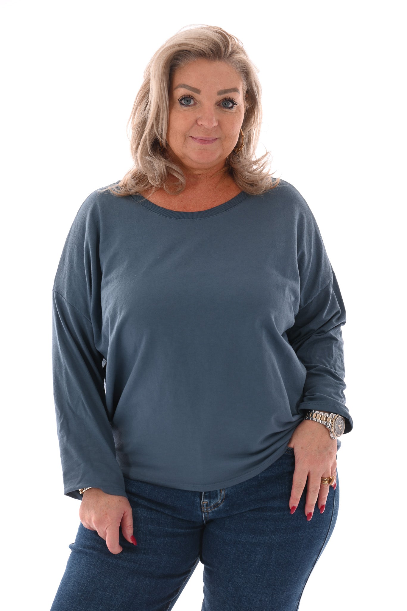 Basic top jeansblauw