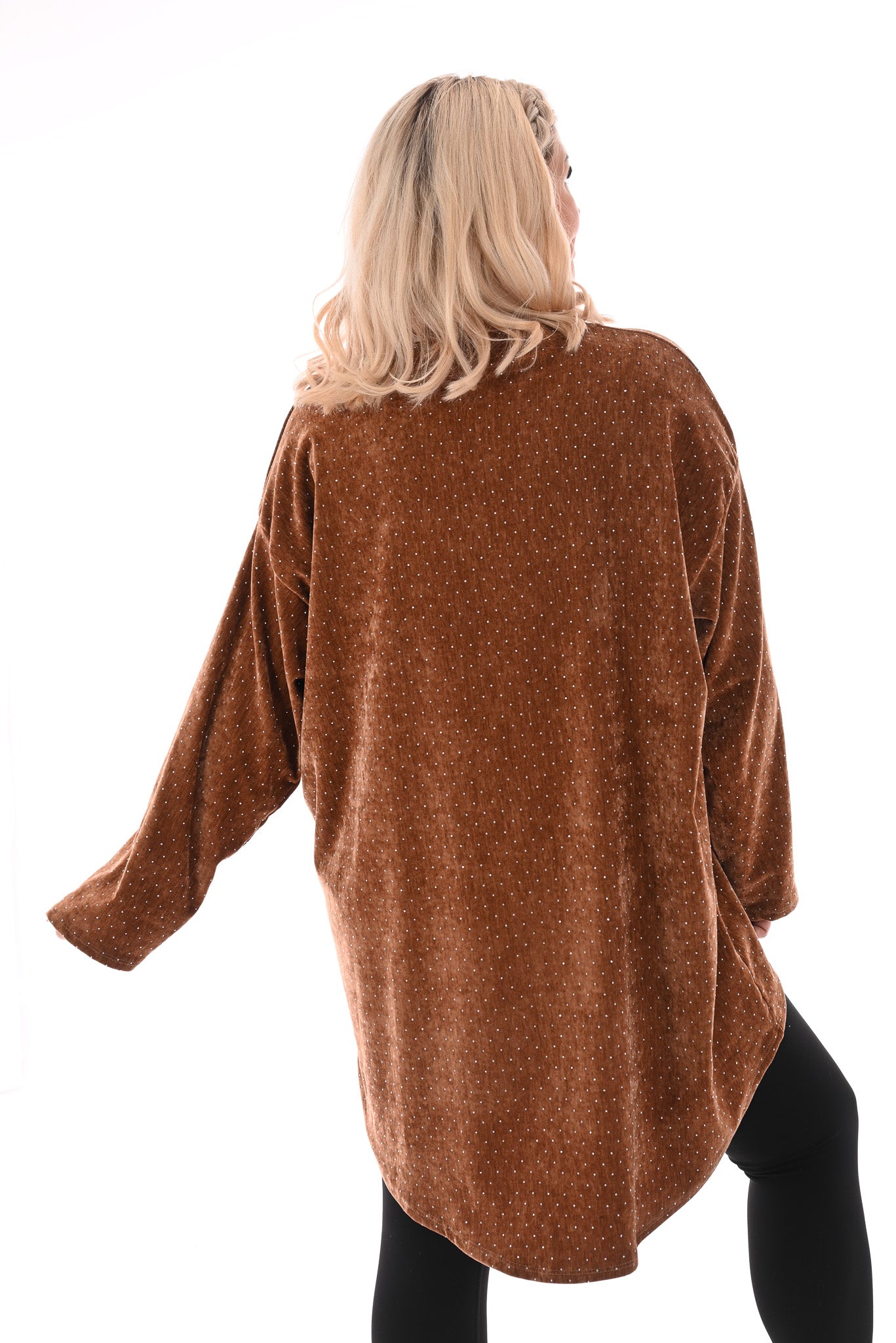 Velvet tuniek met strass en ketting bruin