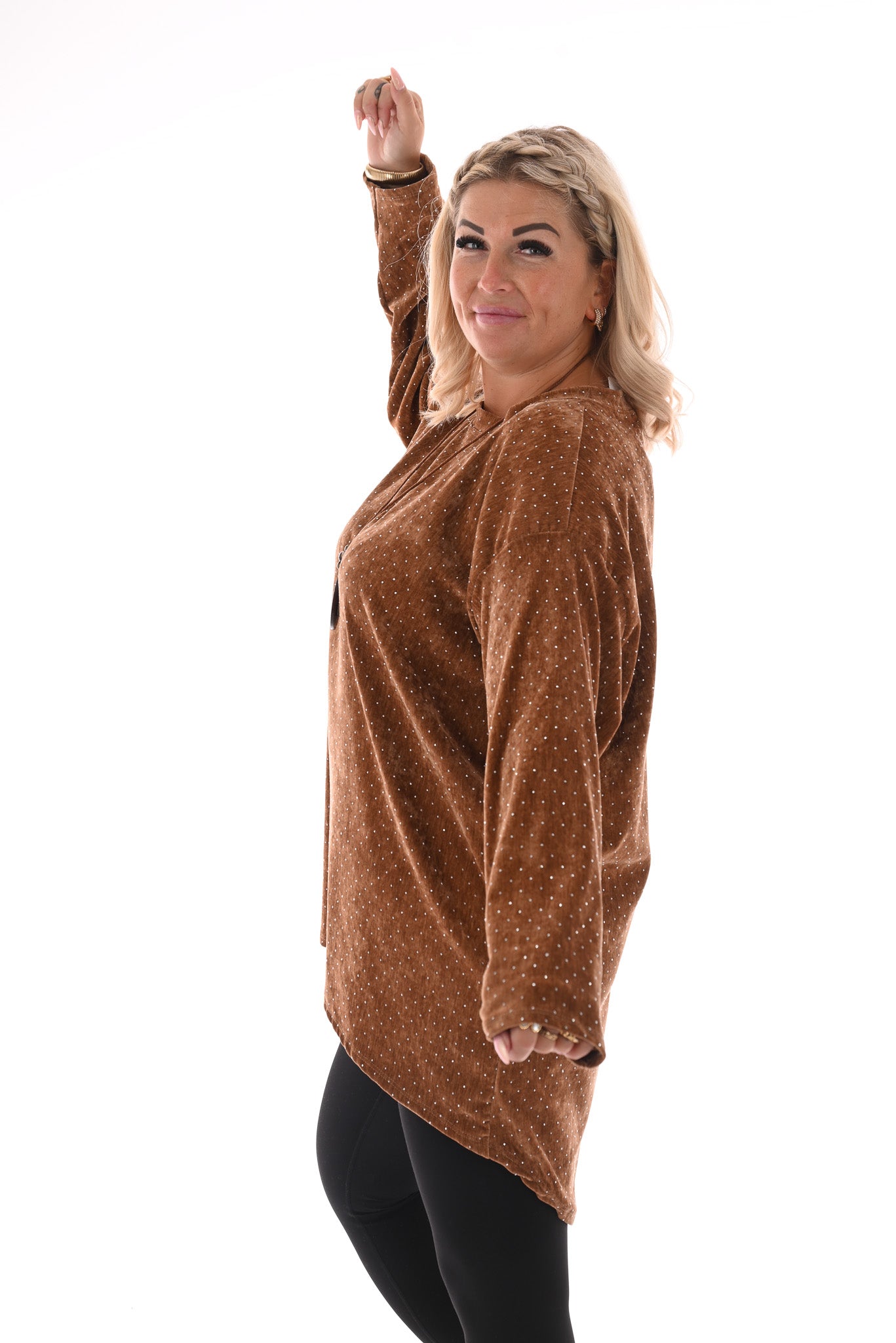 Velvet tuniek met strass en ketting bruin