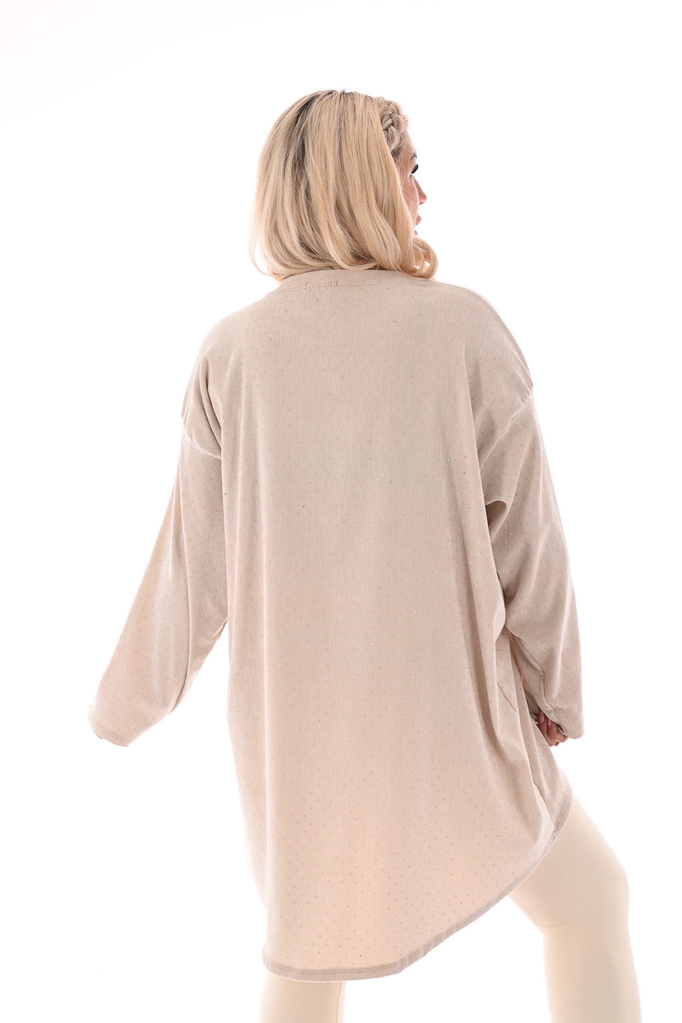 Velvet tuniek met strass en ketting creme