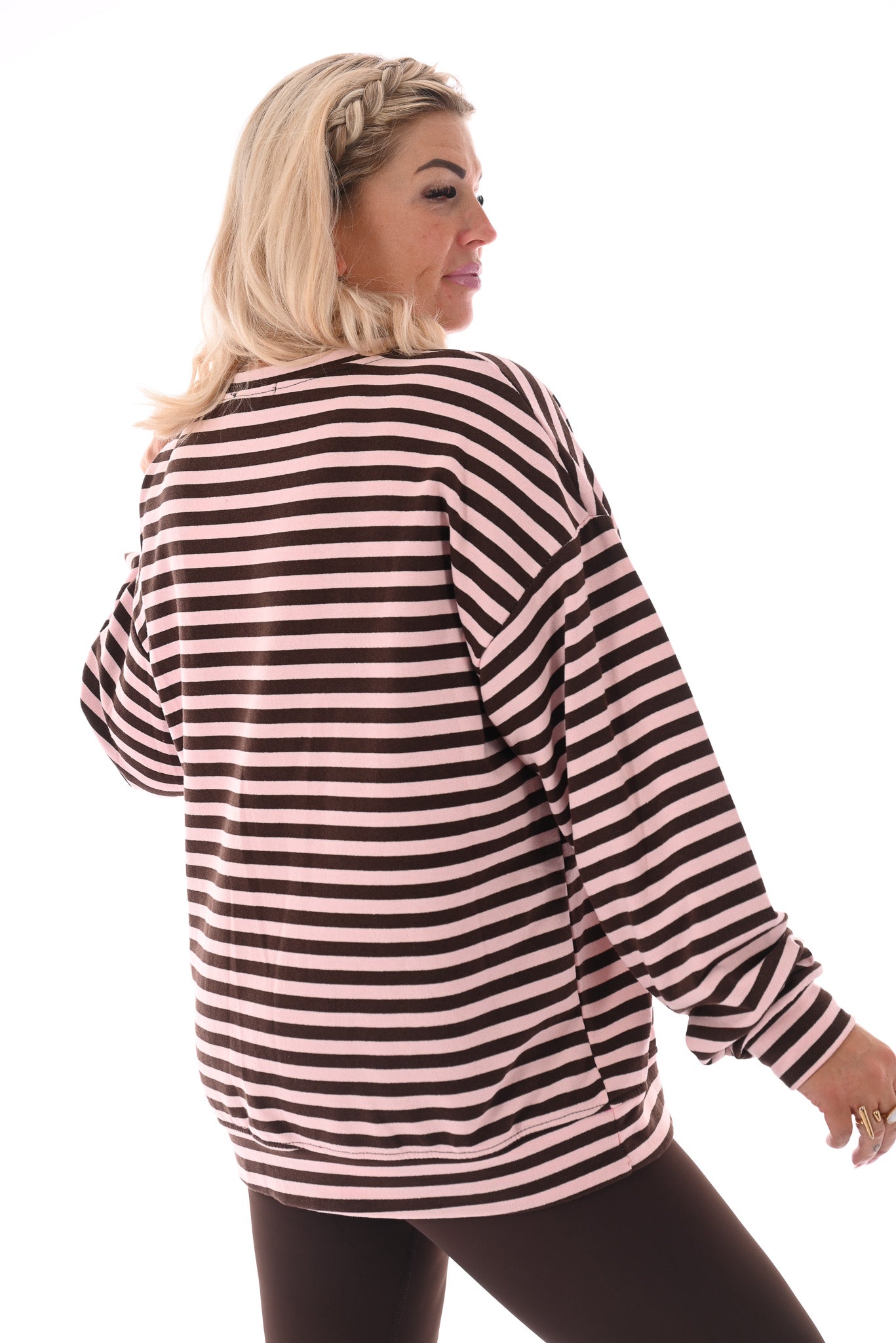 Gestreepte oversized trui lichtroze/bruin