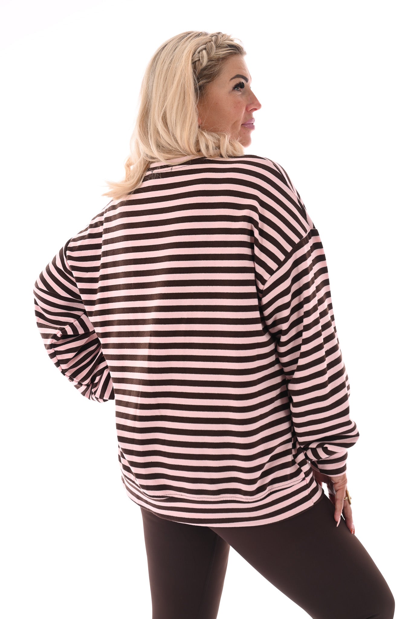 Gestreepte oversized trui lichtroze/bruin