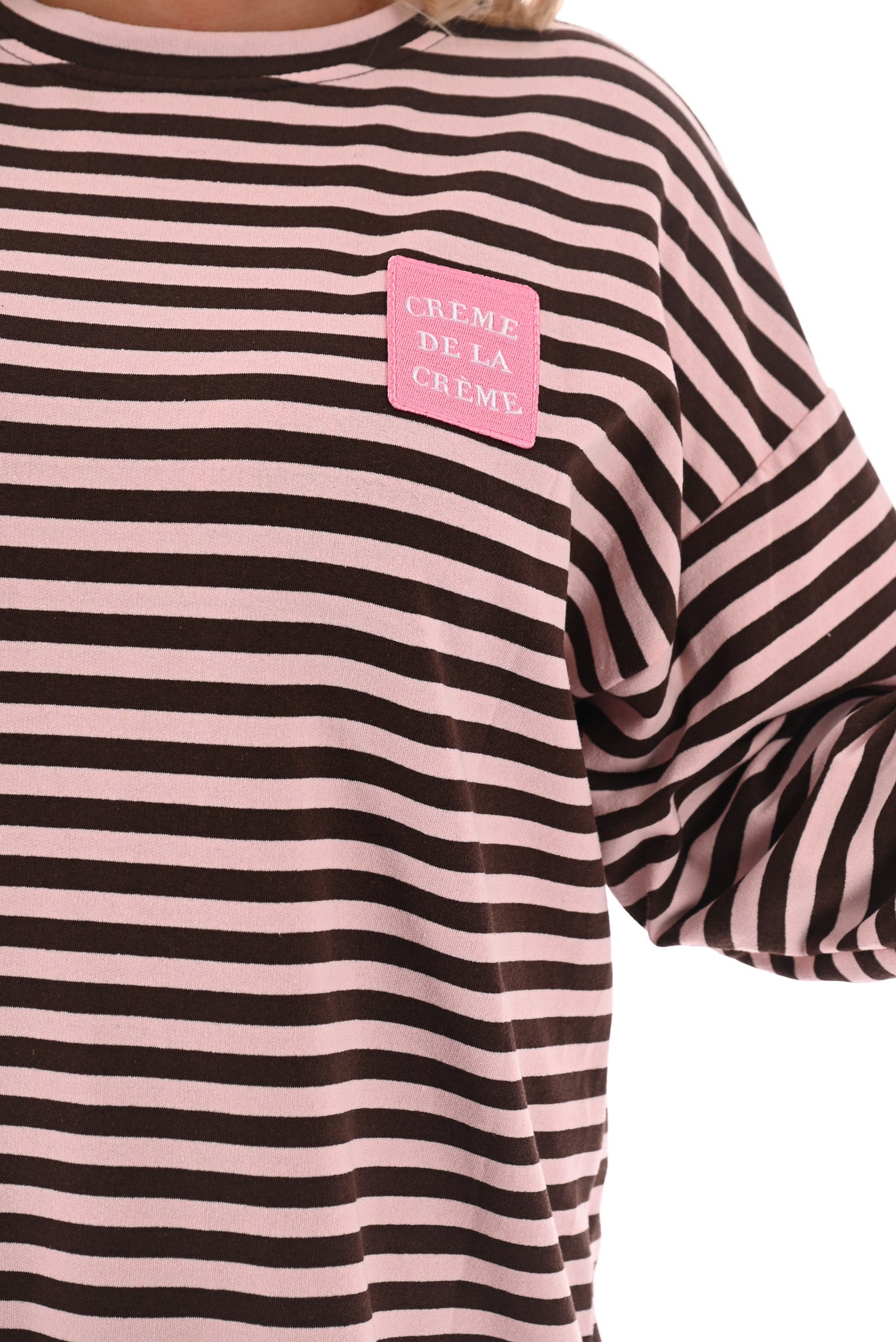 Gestreepte oversized trui lichtroze/bruin