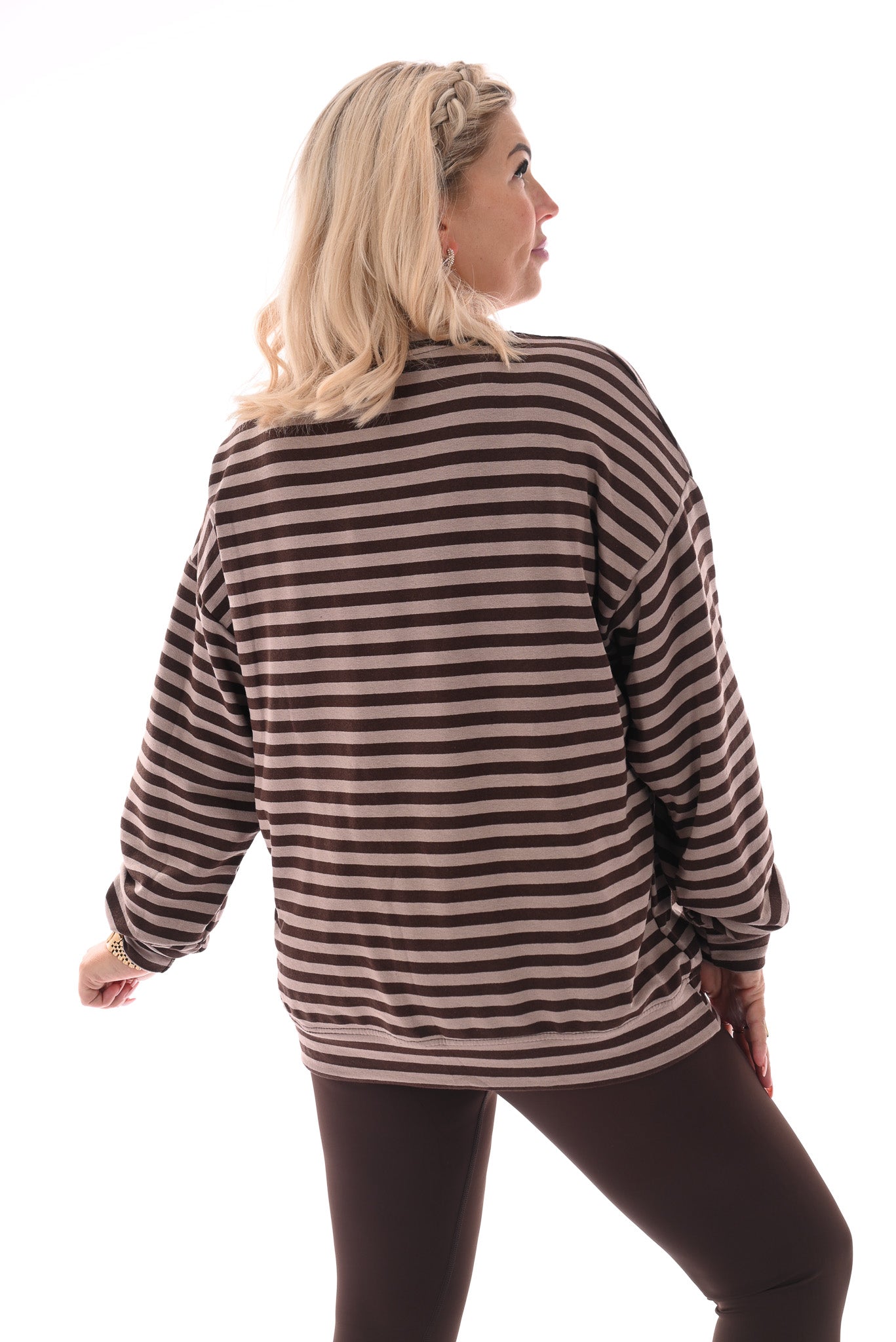 Gestreepte oversized trui taupe/bruin