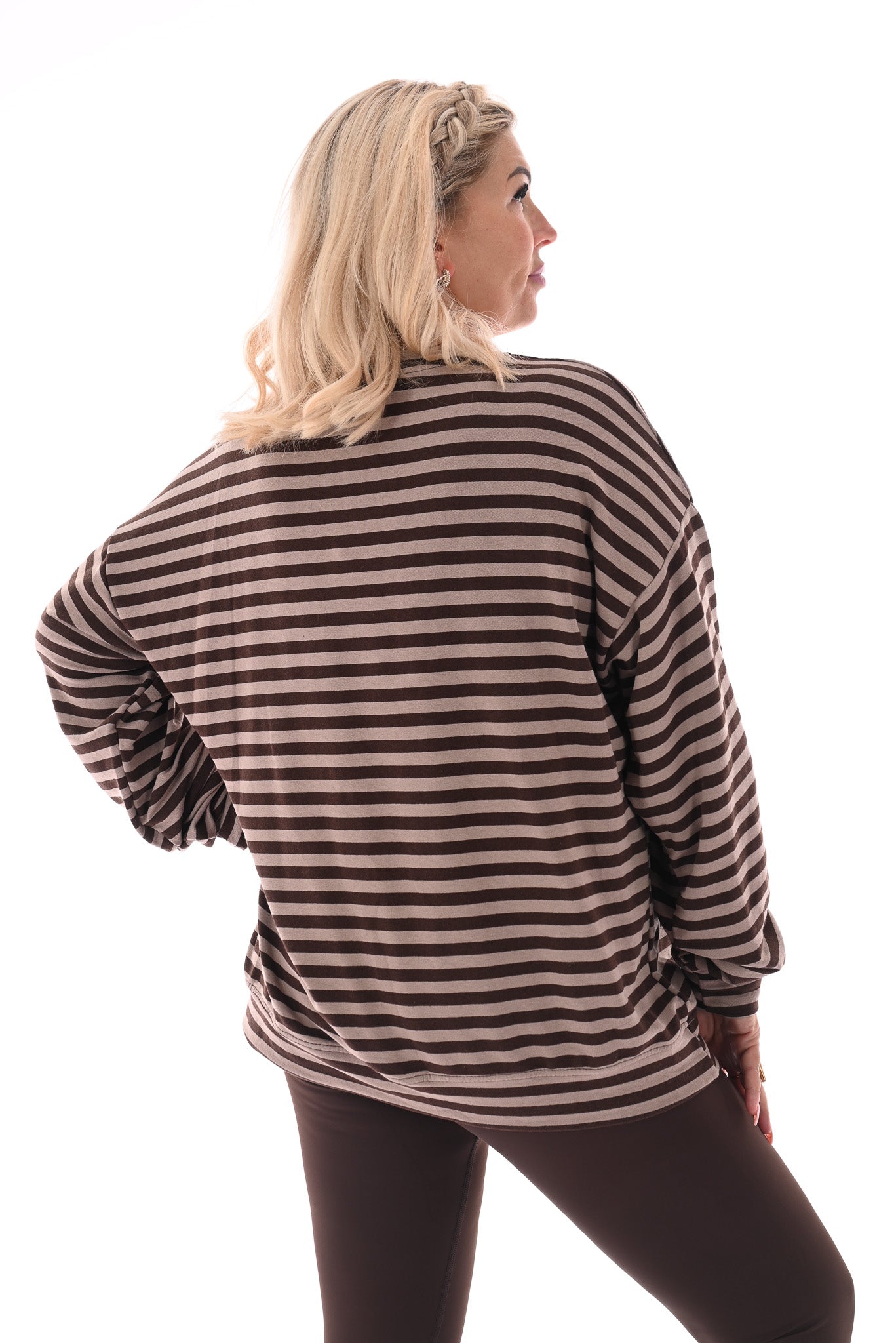 Gestreepte oversized trui taupe/bruin