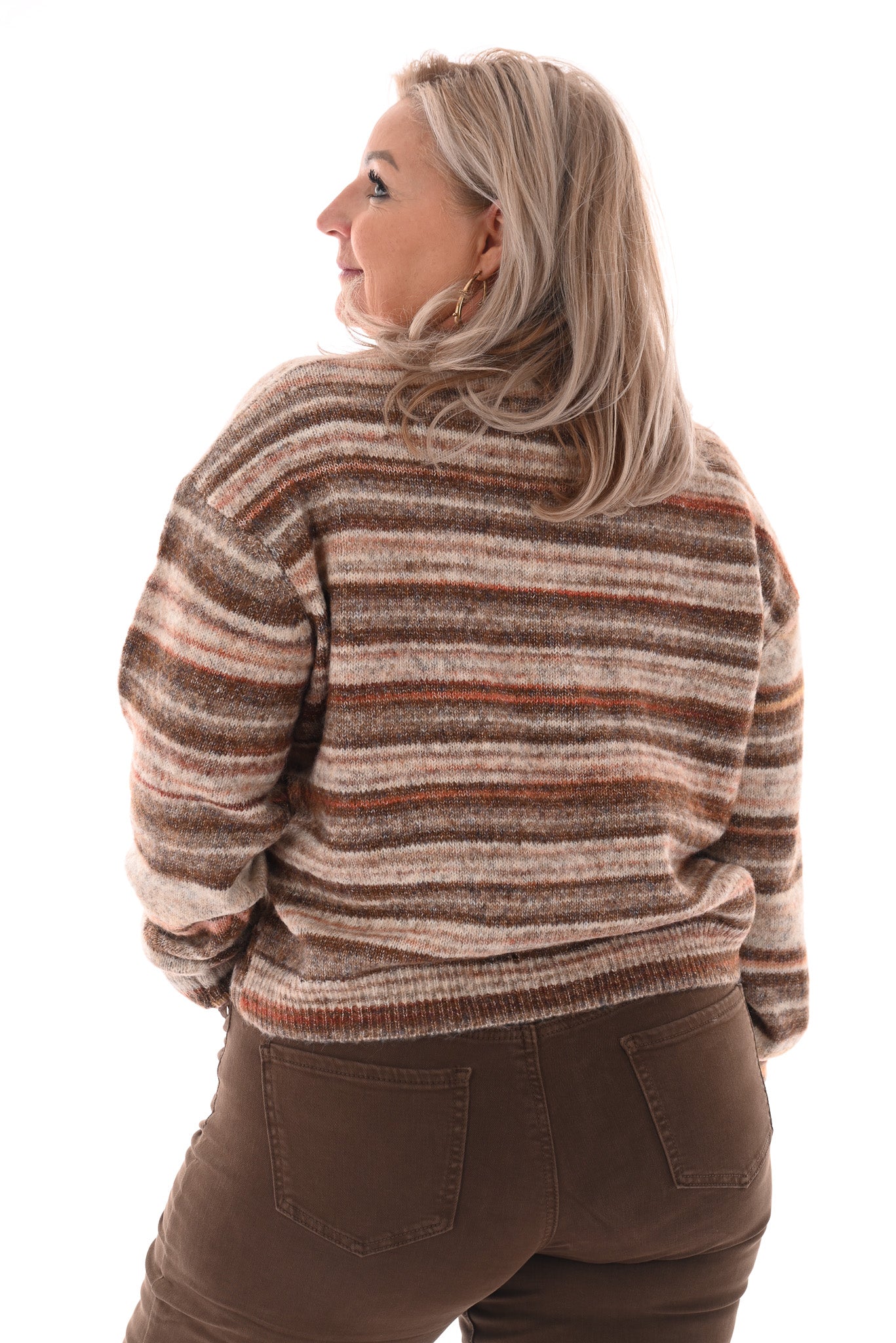 Doorknoop vest met streeppatroon beige/bruin