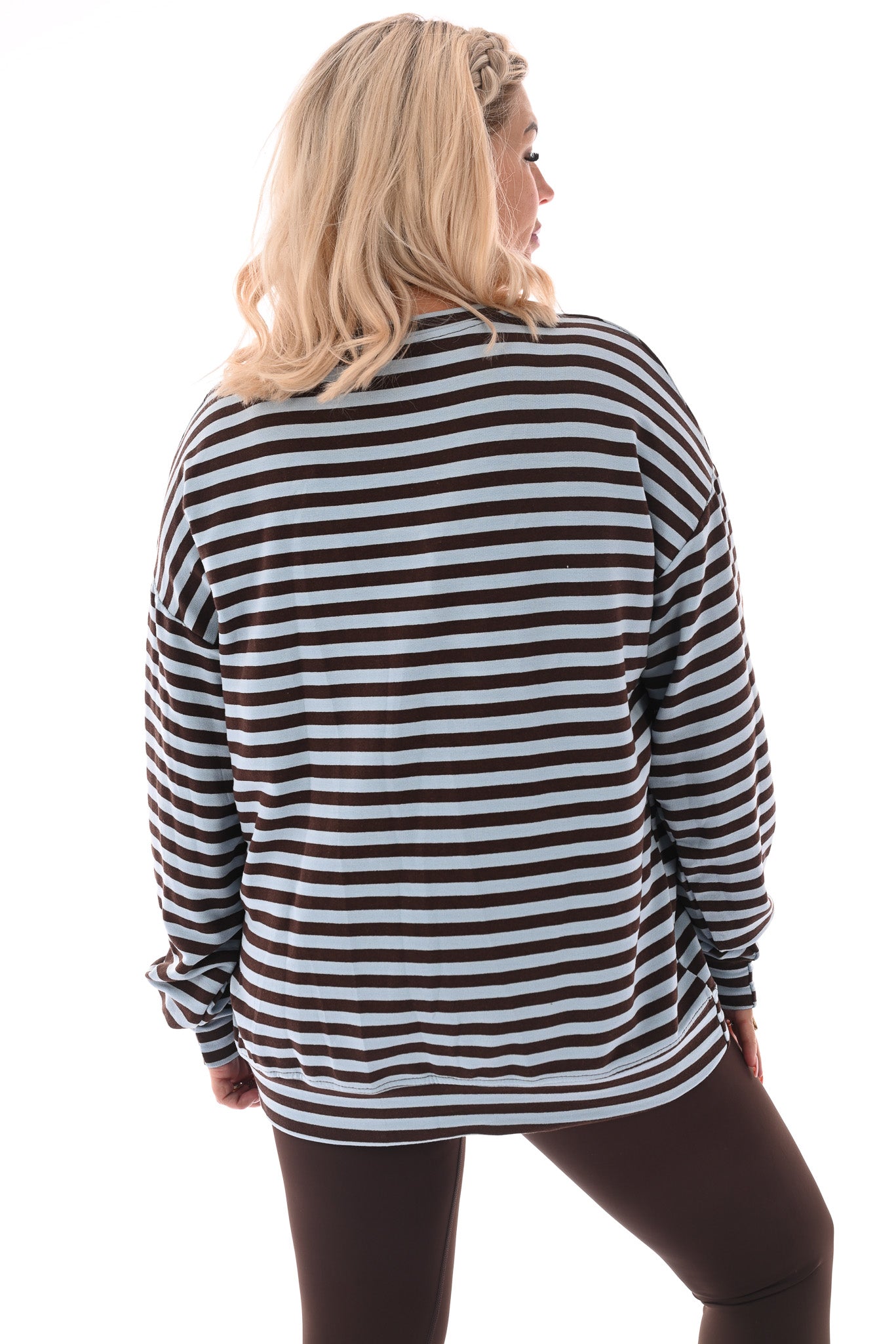 Gestreepte oversized trui lichtblauw/bruin