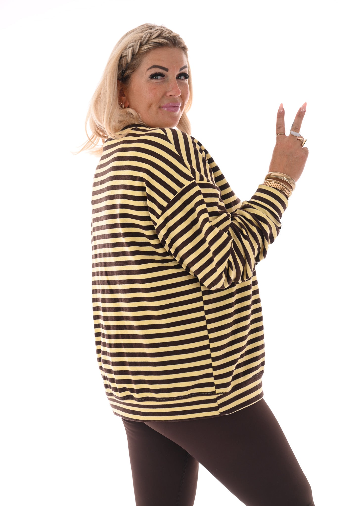 Gestreepte oversized trui geel/bruin