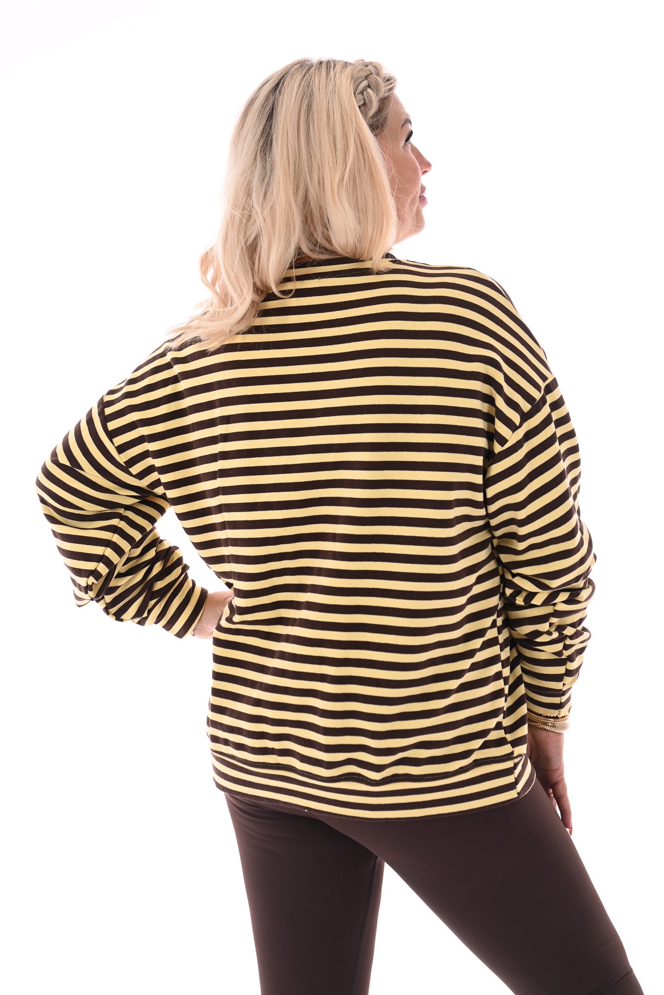 Gestreepte oversized trui geel/bruin