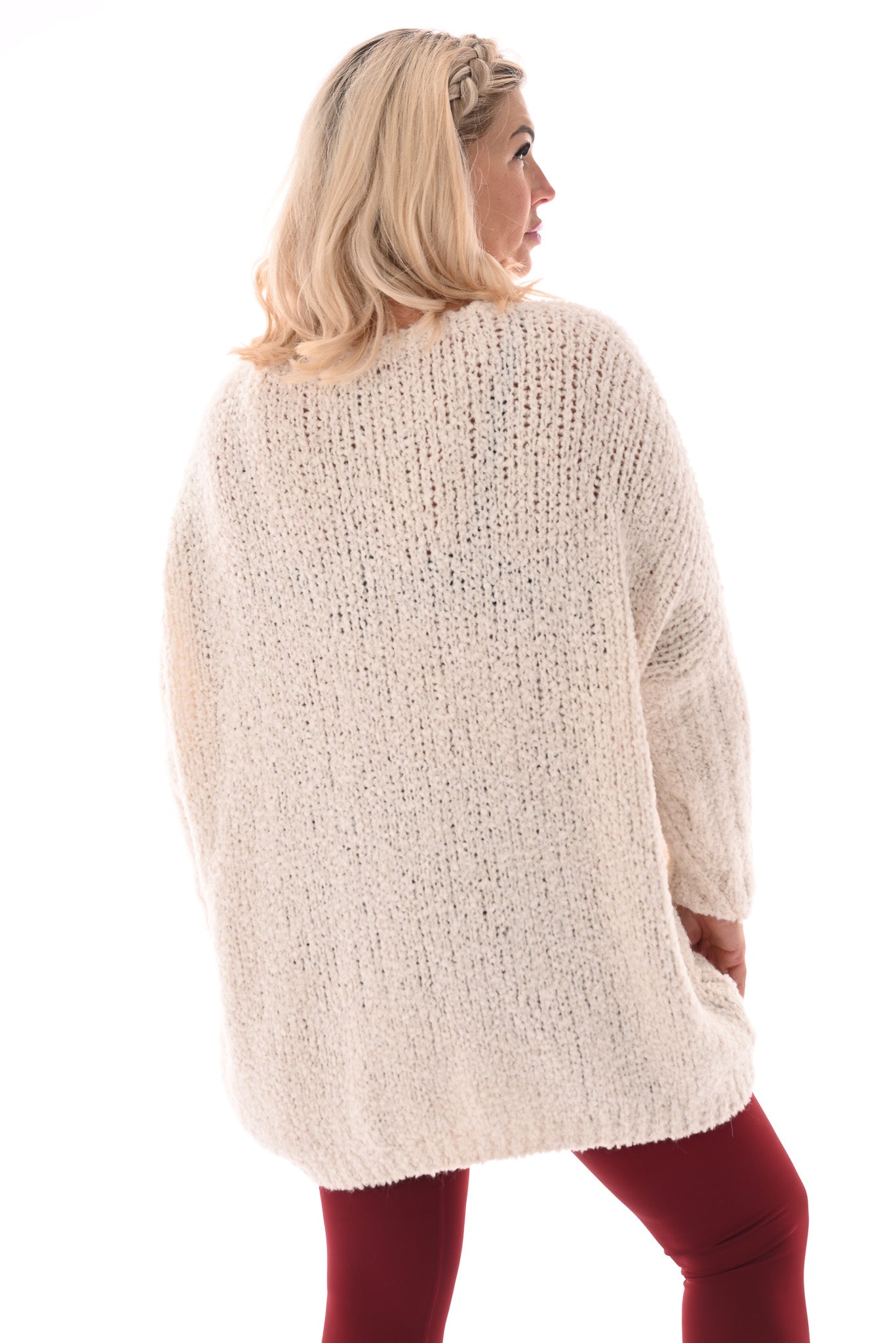 Gebreide boucle trui v-hals roomwit